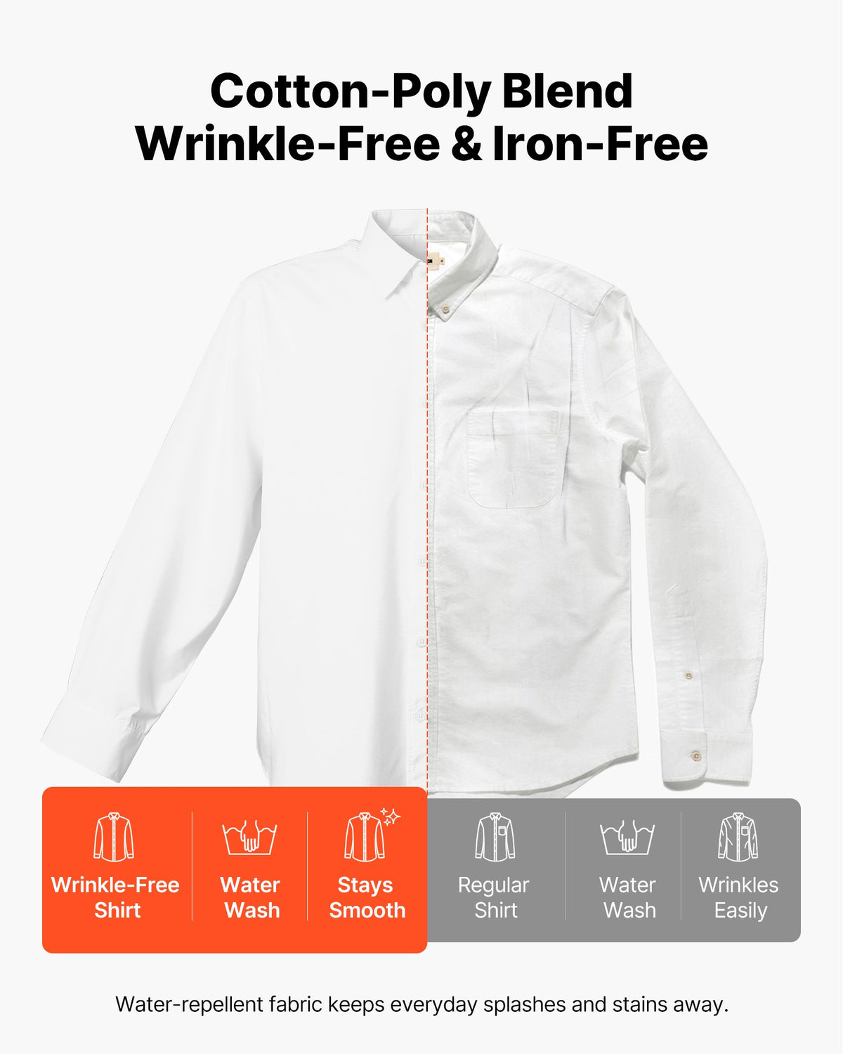 Men's Wrinkle-Free Button Down Shirt Slim Fit Stretch Dress Shirt White