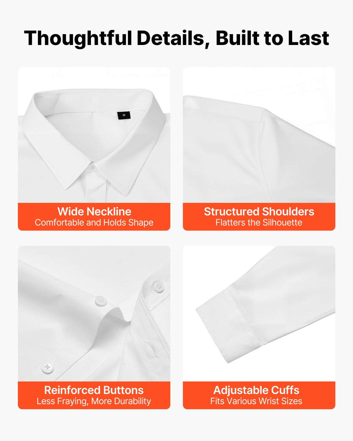 Men's Wrinkle-Free Button Down Shirt Slim Fit Stretch Dress Shirt White