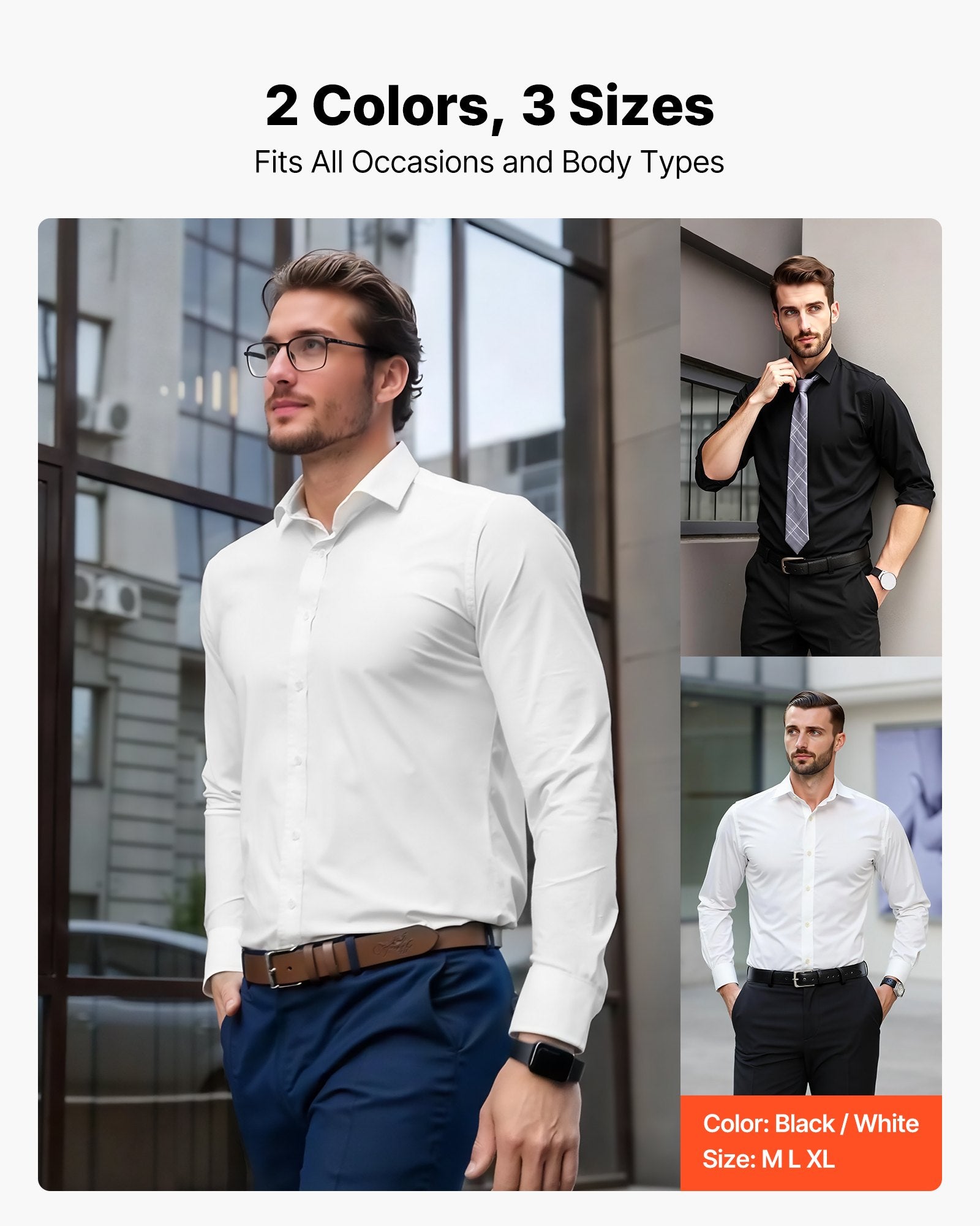 Men's Wrinkle-Free Button Down Shirt Slim Fit Stretch Dress Shirt White