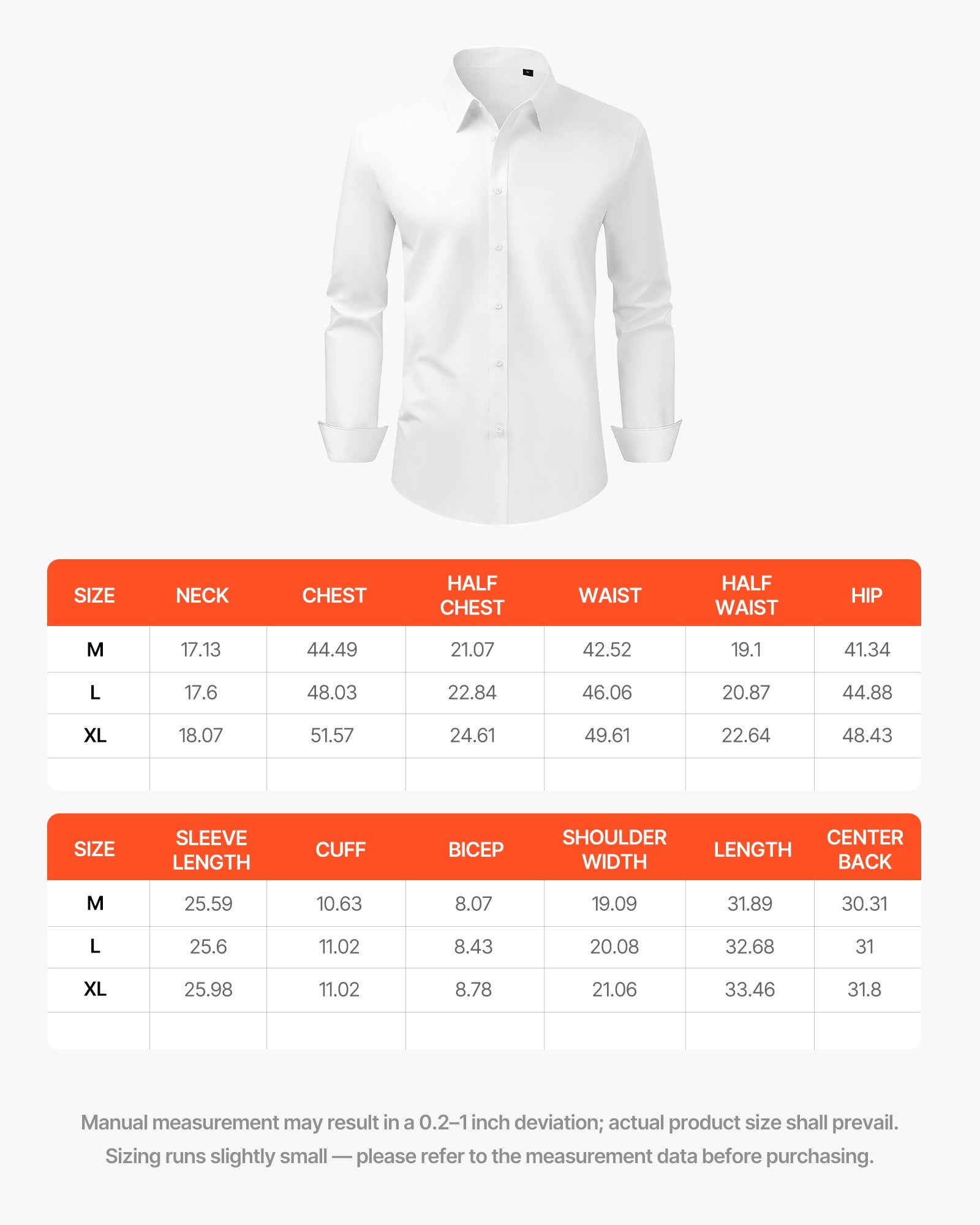 Men's Wrinkle-Free Button Down Shirt Slim Fit Stretch Dress Shirt White