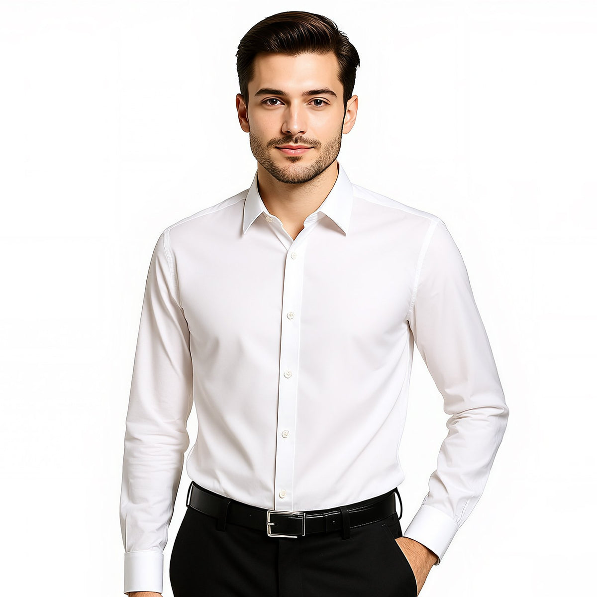 Men's Wrinkle-Free Button Down Shirt Slim Fit Stretch Dress Shirt White