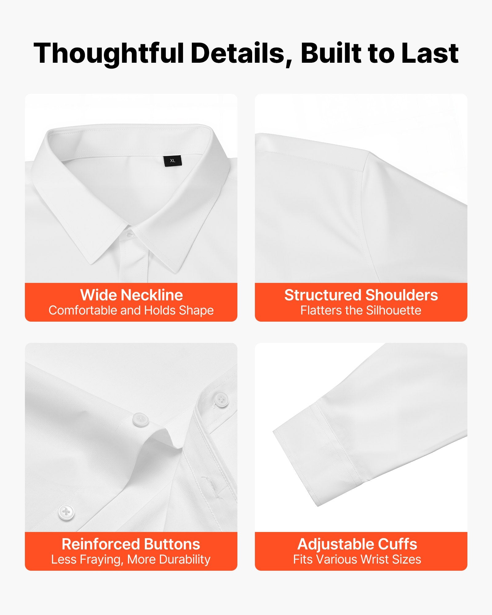 Men's Long Sleeve Wrinkle-Free Button Down Shirt Slim Fit White