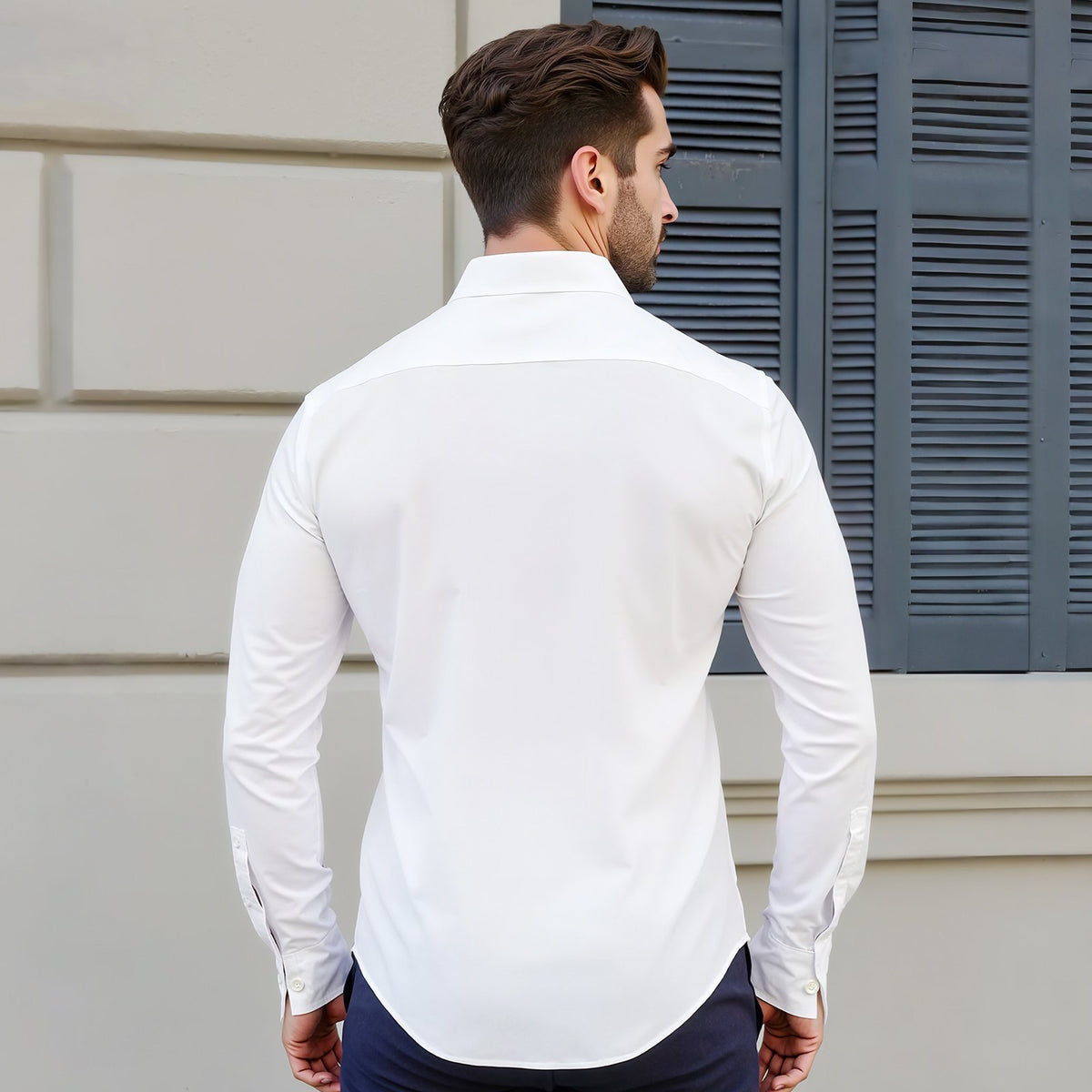 Men's Long Sleeve Wrinkle-Free Button Down Shirt Slim Fit White