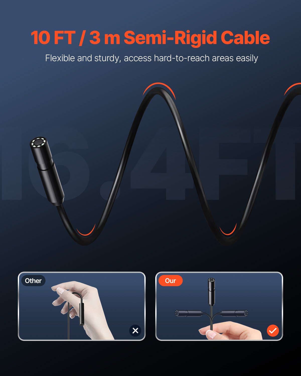 1920P Endoscope Camera w/ Light, Android & iOS, 8 LED, 3m Cable, IP67