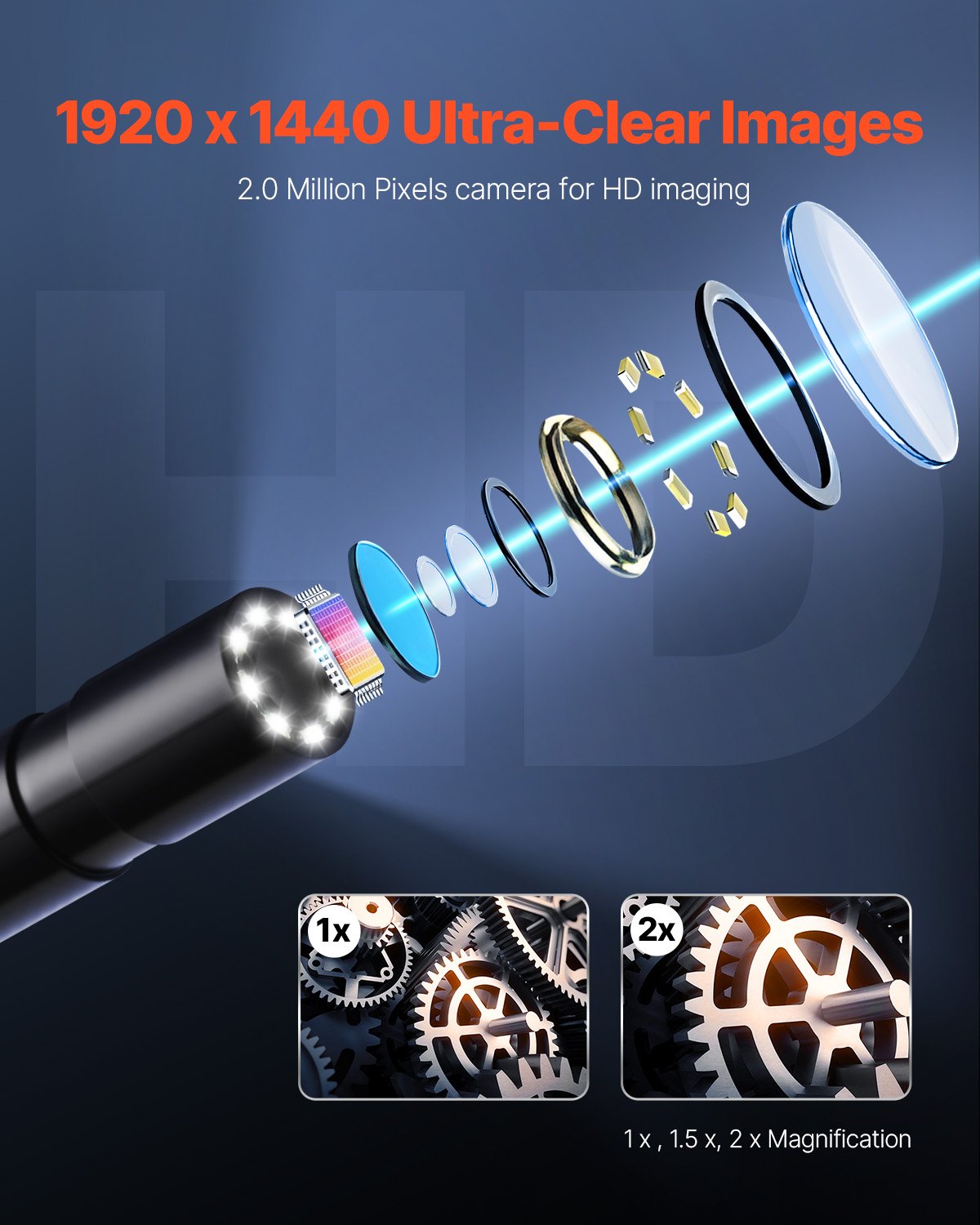 1920P Endoscope Camera w/ Light, Android & iOS, 8 LED, 3m Cable, IP67