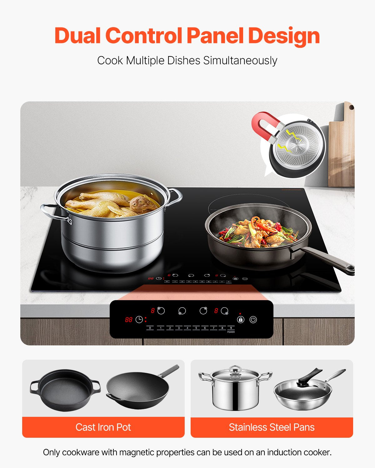 Induction Cooktop, 6000W Electric Countertop 4-Burner Touch Control Stove