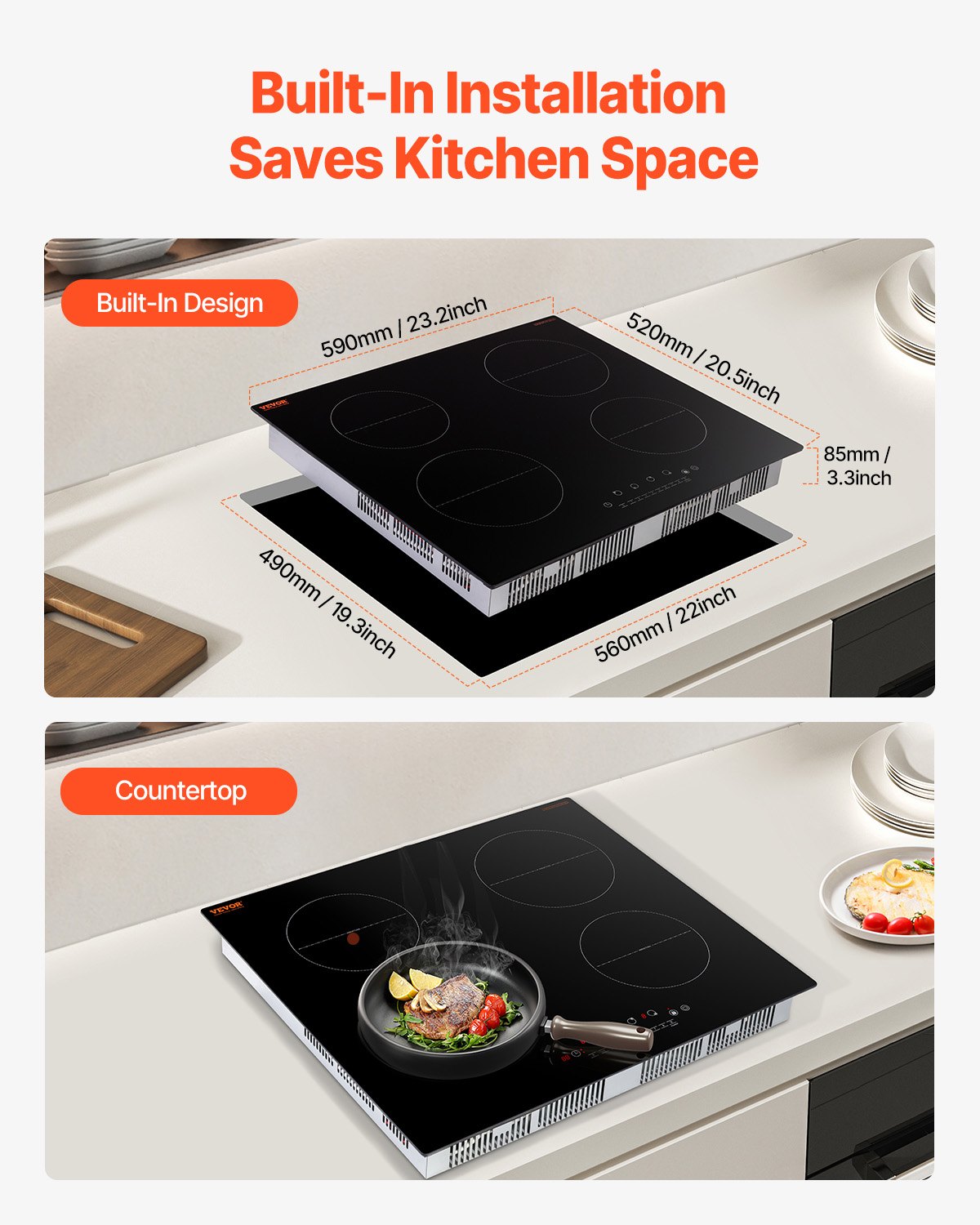 Induction Cooktop, 6000W Electric Countertop 4-Burner Touch Control Stove