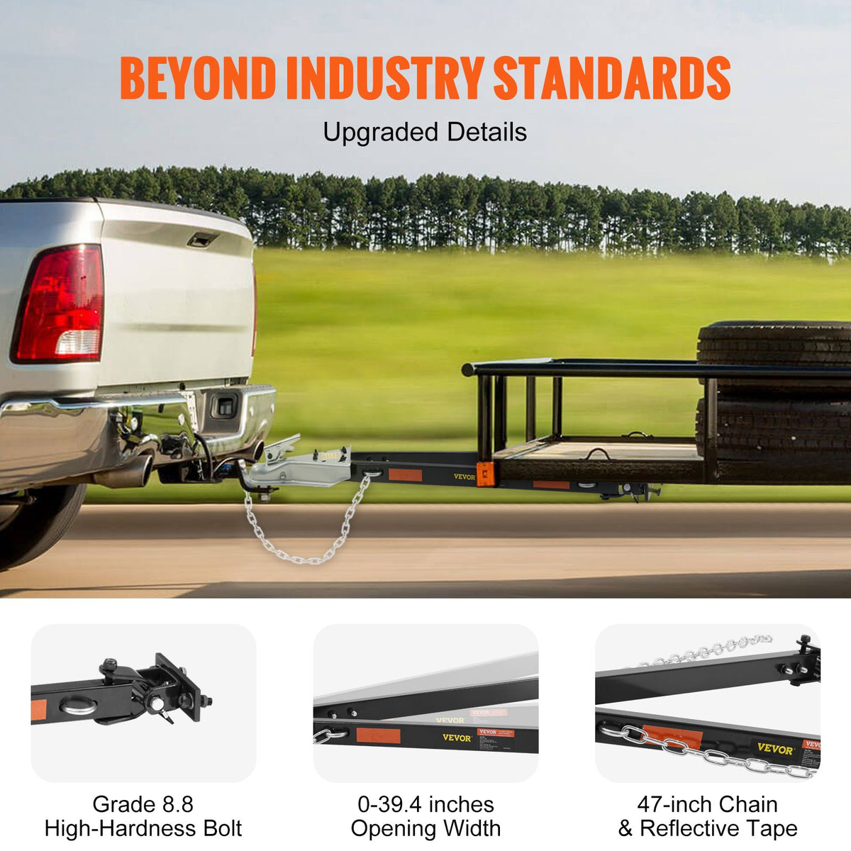 Tow Bar 2495kg Towing Capacity Alloy Steel Universal Bumper-Mounted with Chains