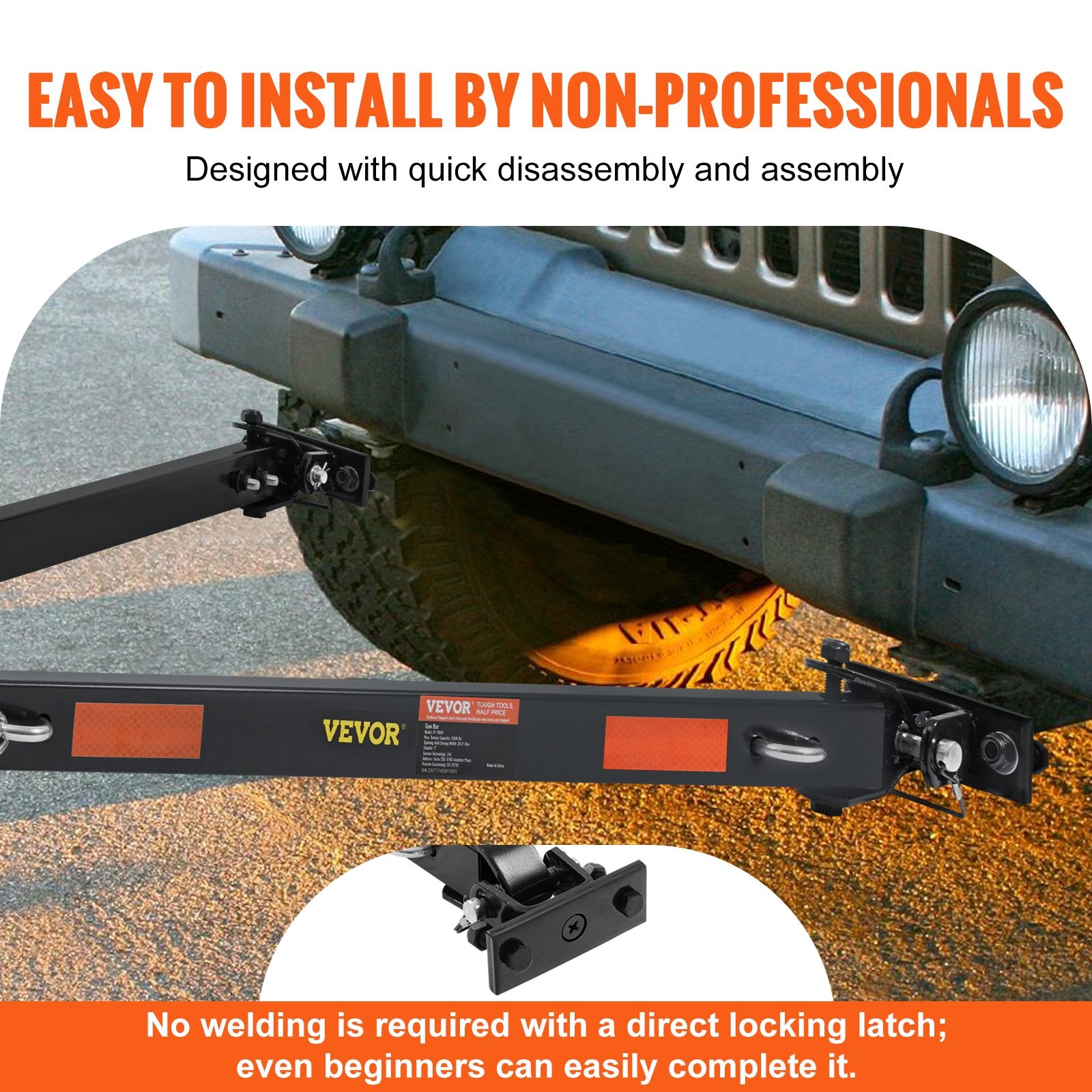 Tow Bar 2495kg Towing Capacity Alloy Steel Universal Bumper-Mounted with Chains