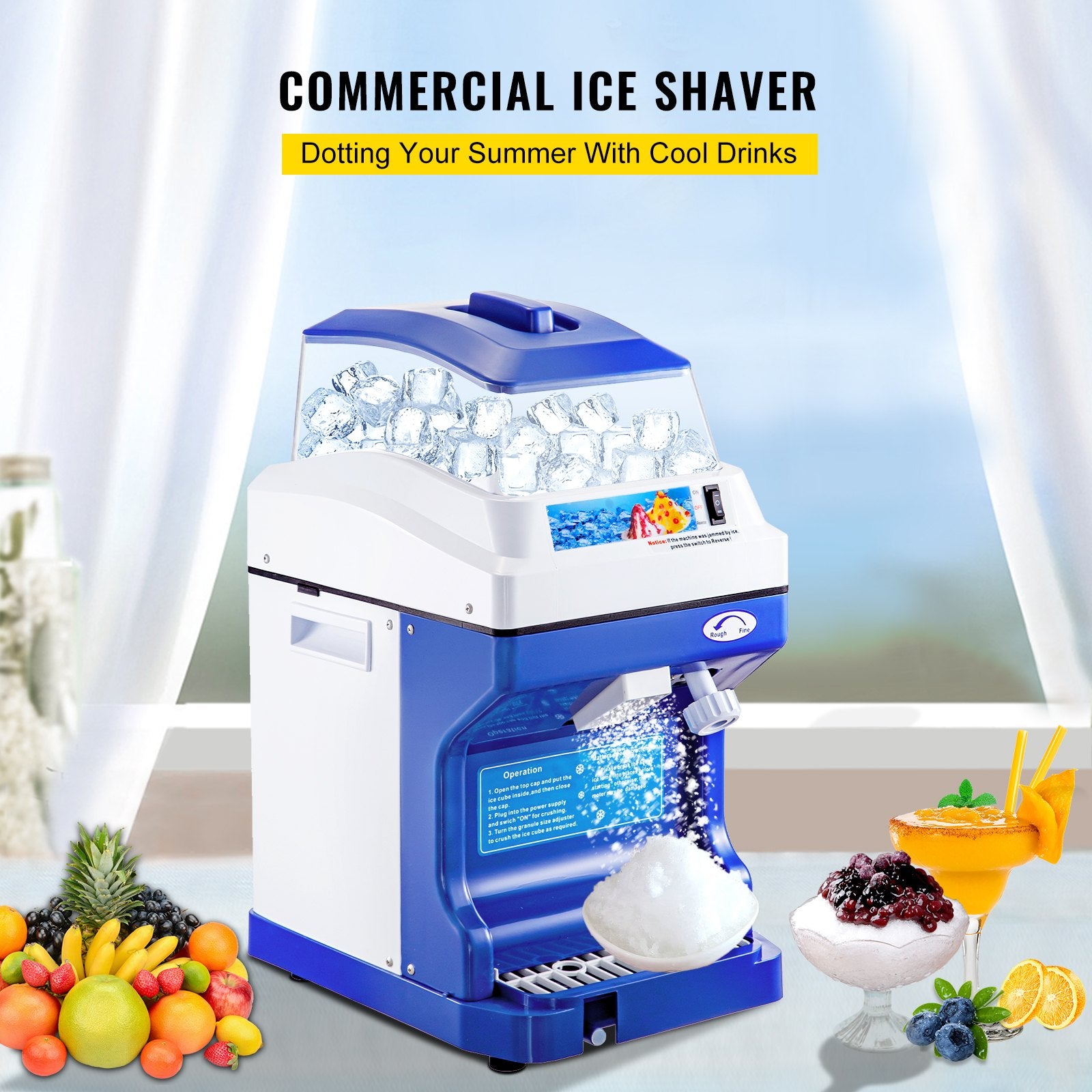 Ice Shaver Commercial 441LBS/H 11LBS Hopper 300W Electric Snow Cone Ice Maker