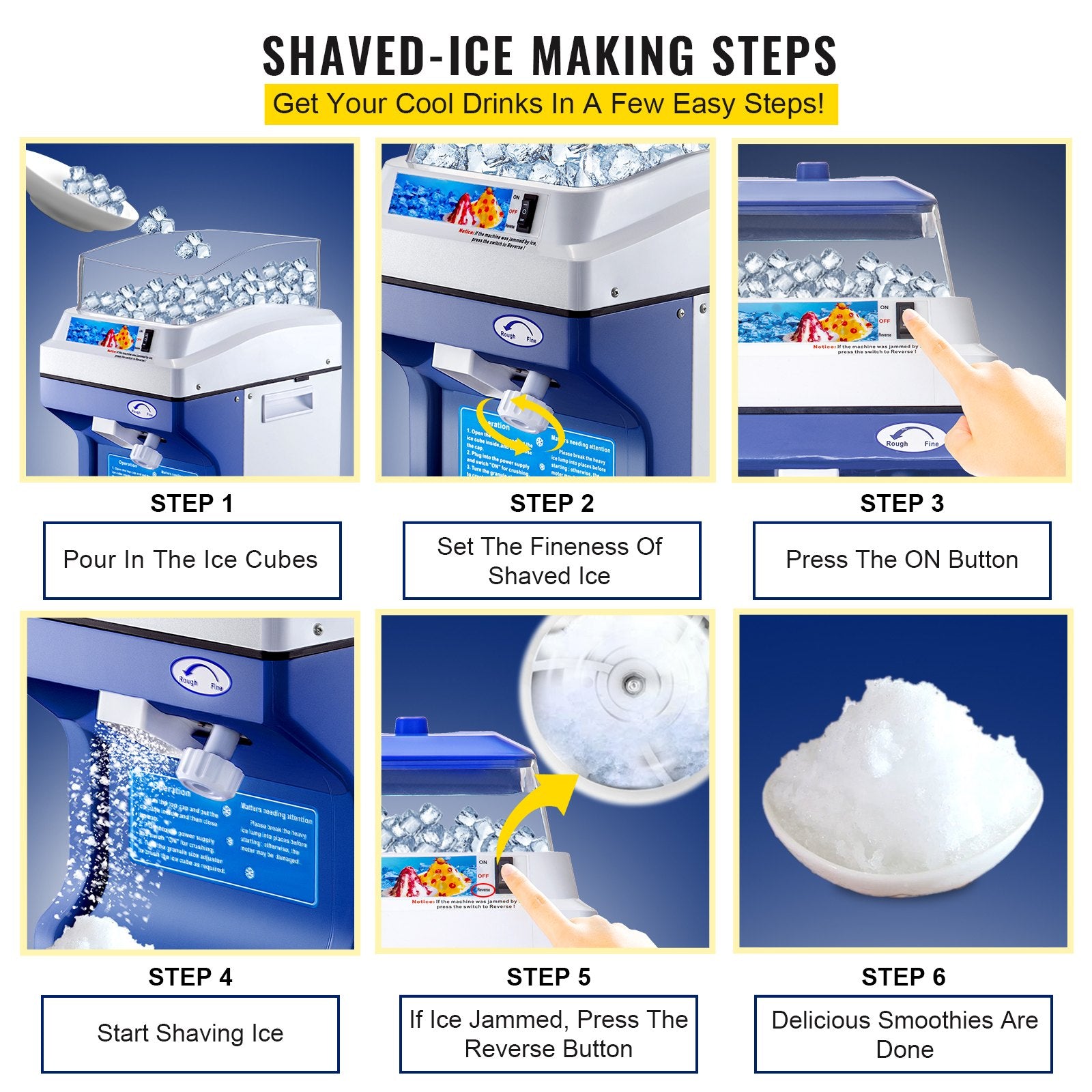 Ice Shaver Commercial 441LBS/H 11LBS Hopper 300W Electric Snow Cone Ice Maker