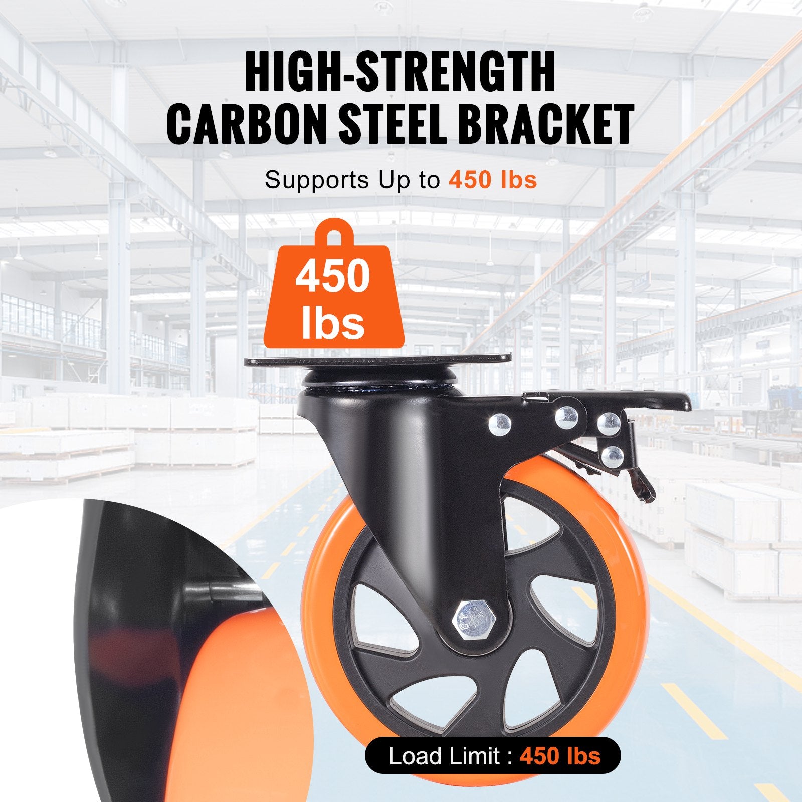 4PCS 127mm Swivel Caster Wheels, Dual Lock PVC, 204kg Load, Non-Marking