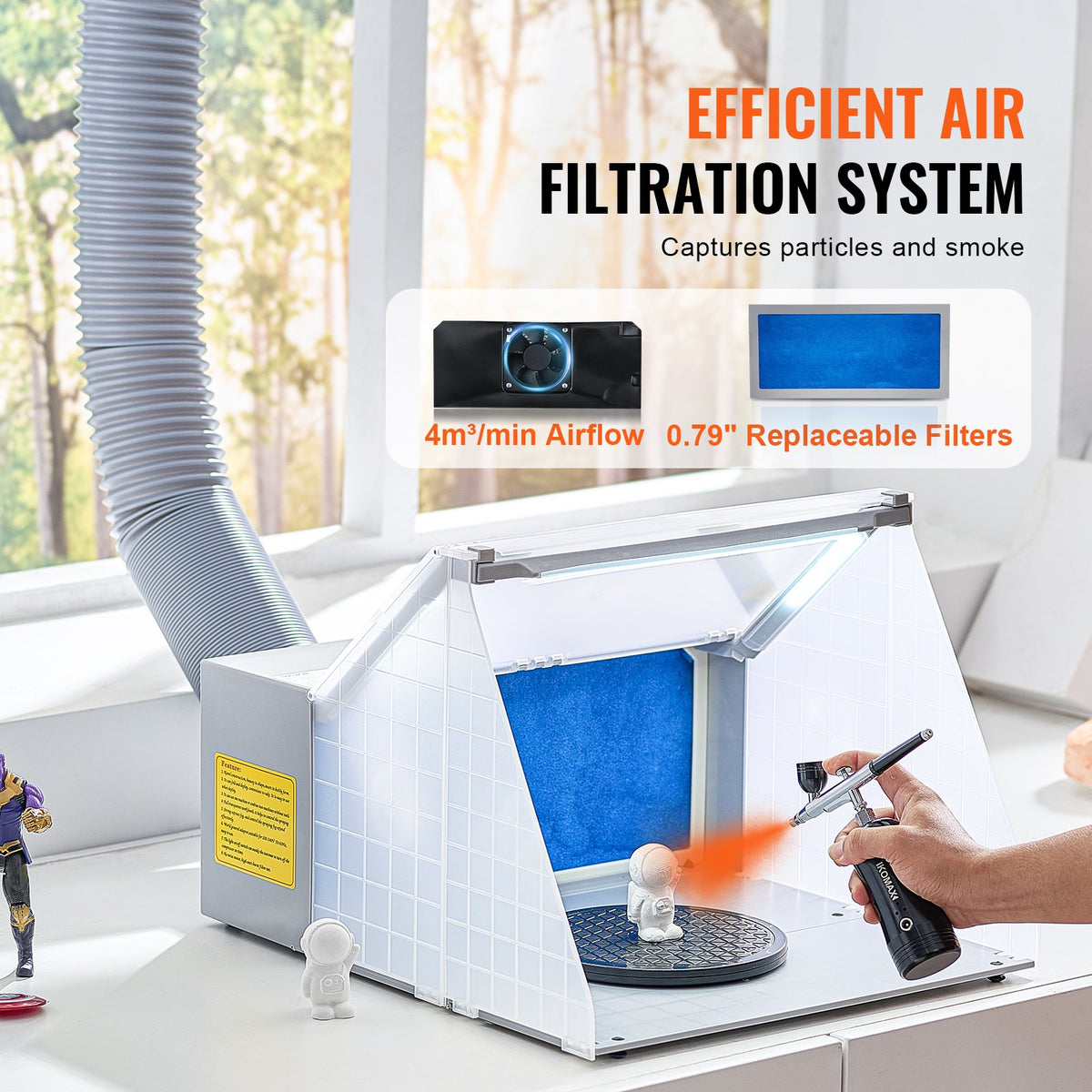 Portable Airbrush Spray Booth Kit with LED Lights, Exhaust Fan & Extension Hose
