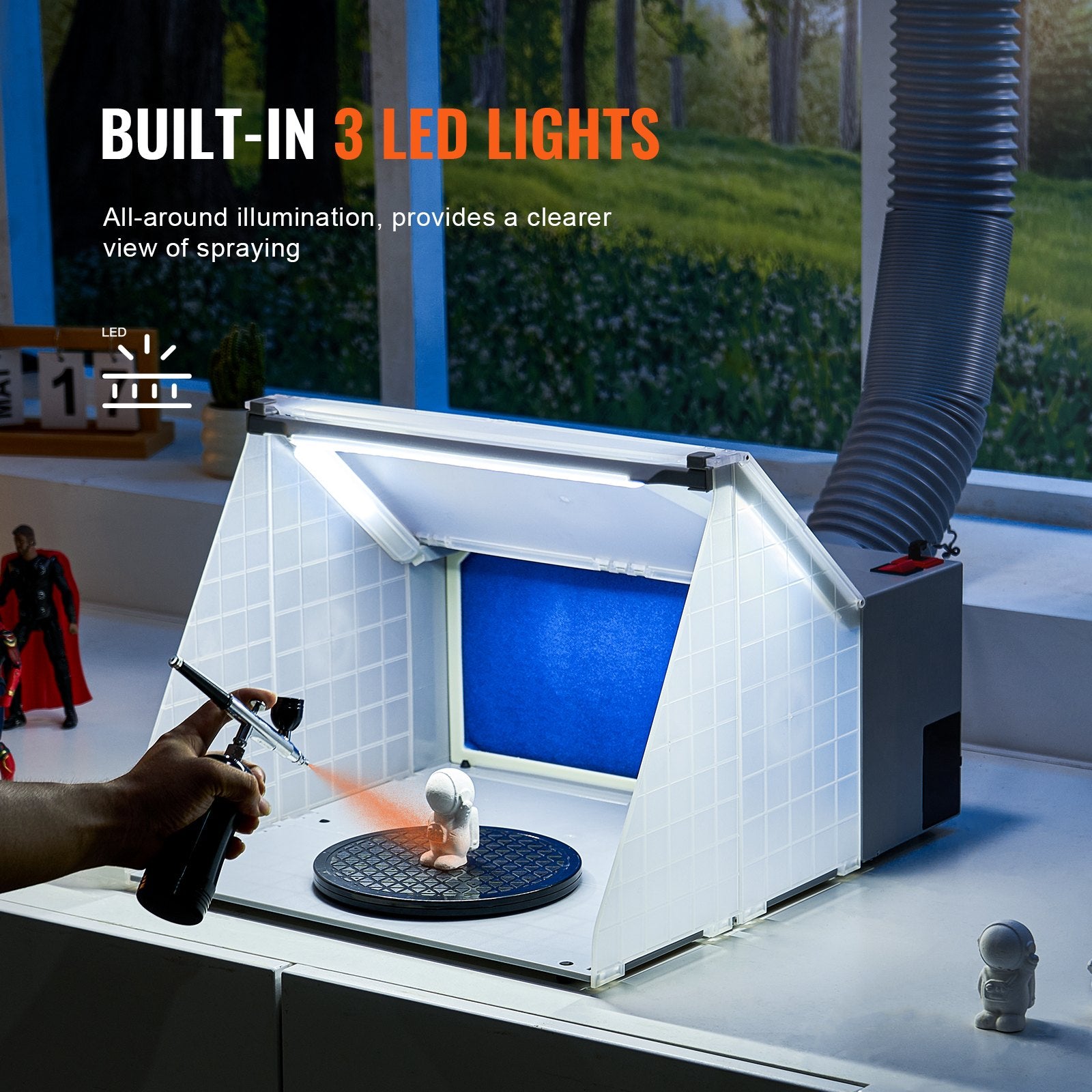 Portable Airbrush Spray Booth Kit with LED Lights, Exhaust Fan & Extension Hose
