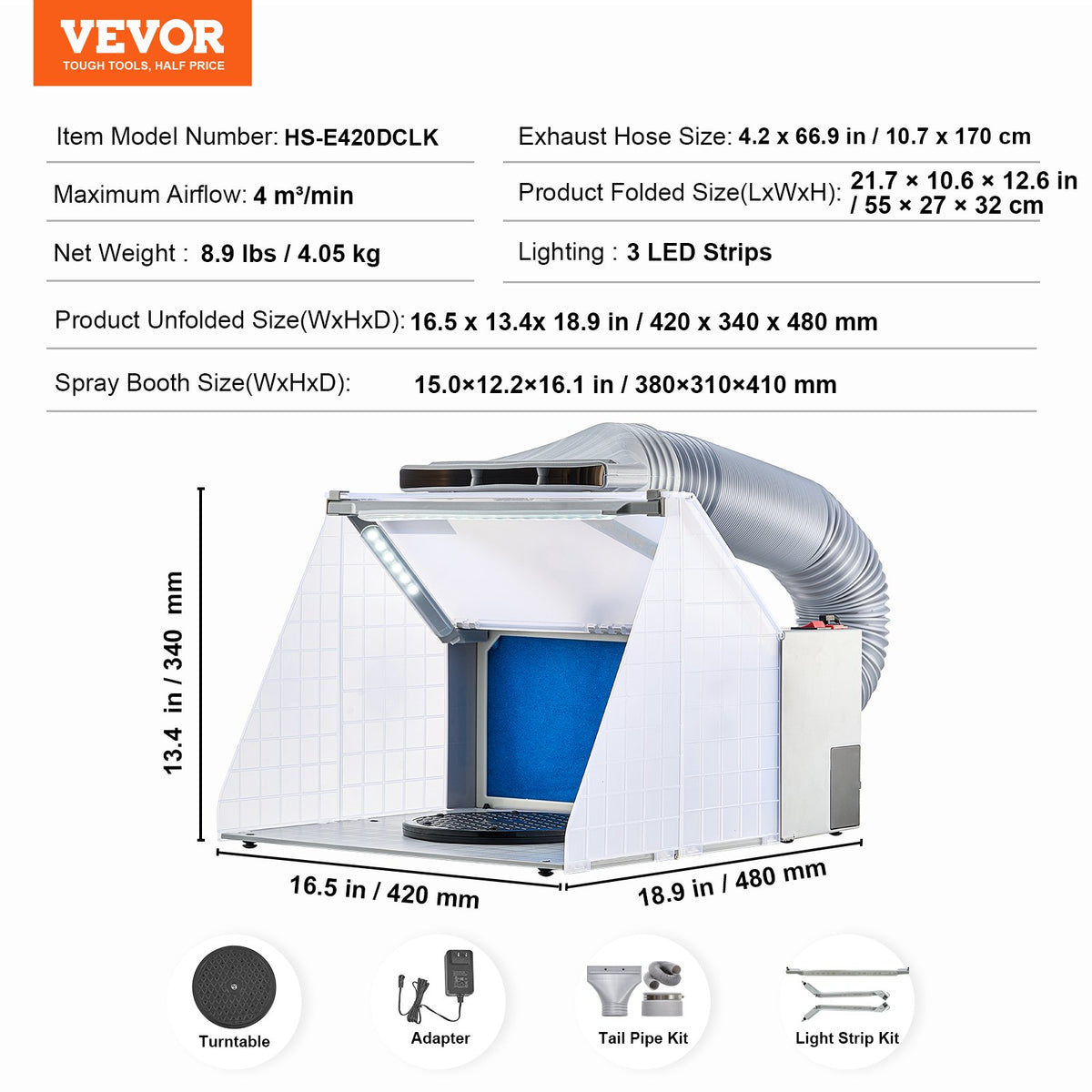 Portable Airbrush Spray Booth Kit with LED Lights, Exhaust Fan & Extension Hose
