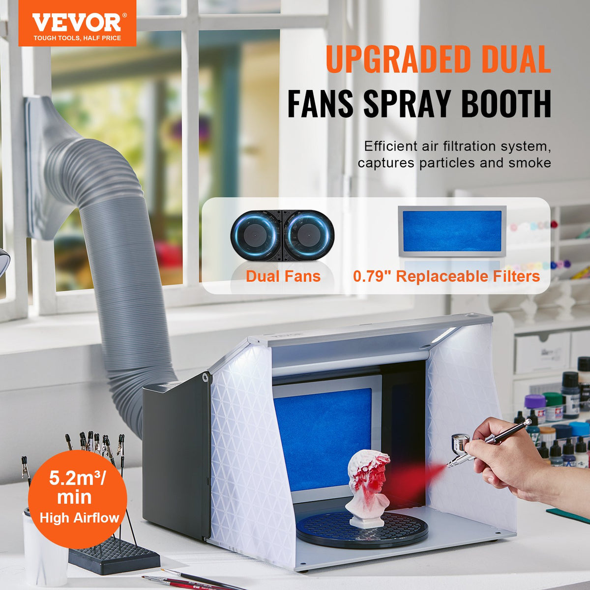 Airbrush Spray Booth Kit Portable LED Lights Fans Turntable Extension Hose Kits