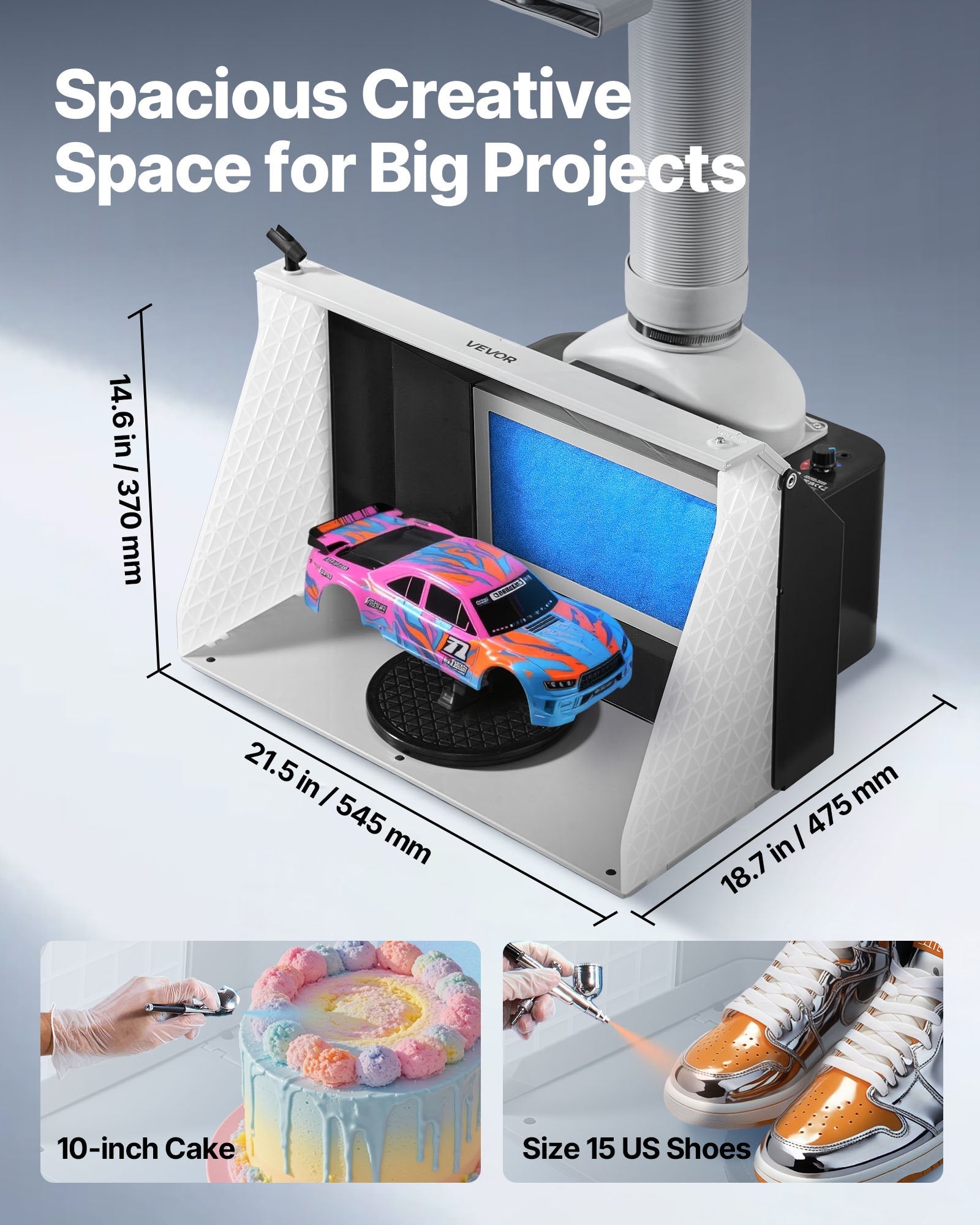 Airbrush Spray Booth Kit Portable 545x475x370mm Dual Fans LED Lights Hose