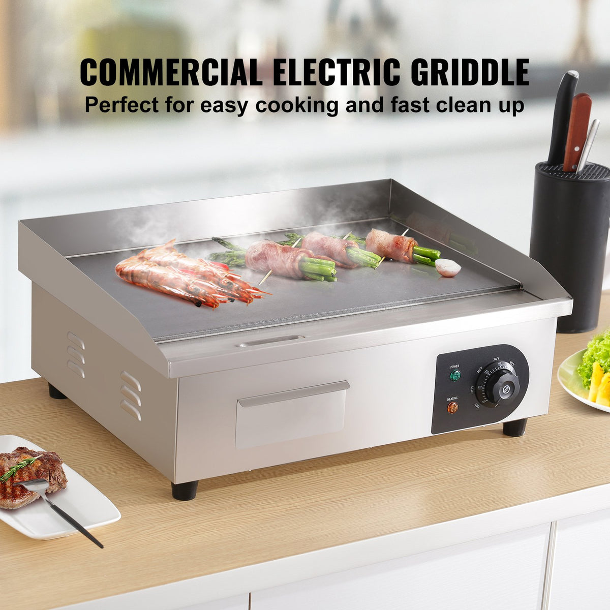 Commercial Electric Griddle 54cm 3000W Stainless Steel Teppanyaki Non-Stick