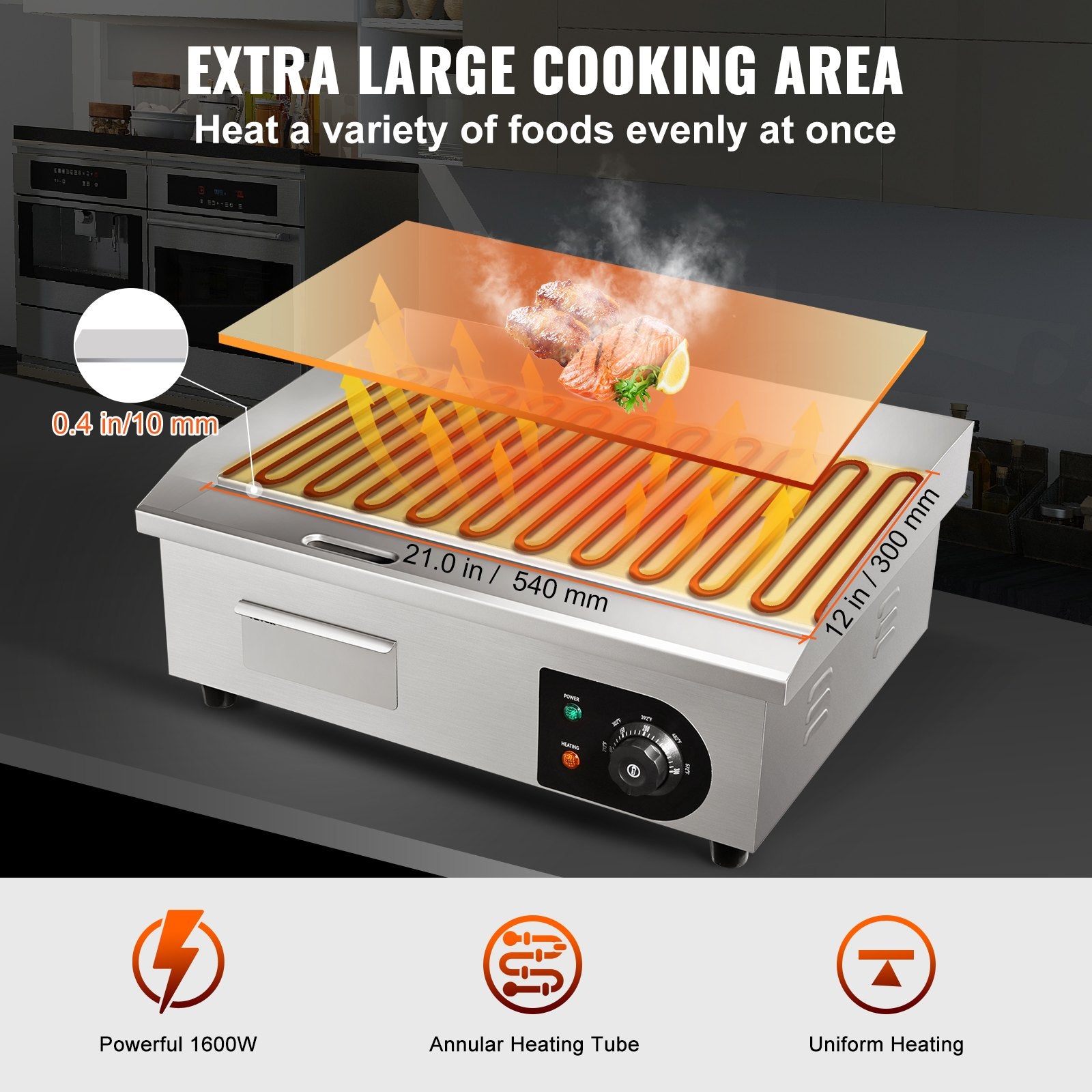 Commercial Electric Griddle 54cm 3000W Stainless Steel Teppanyaki Non-Stick