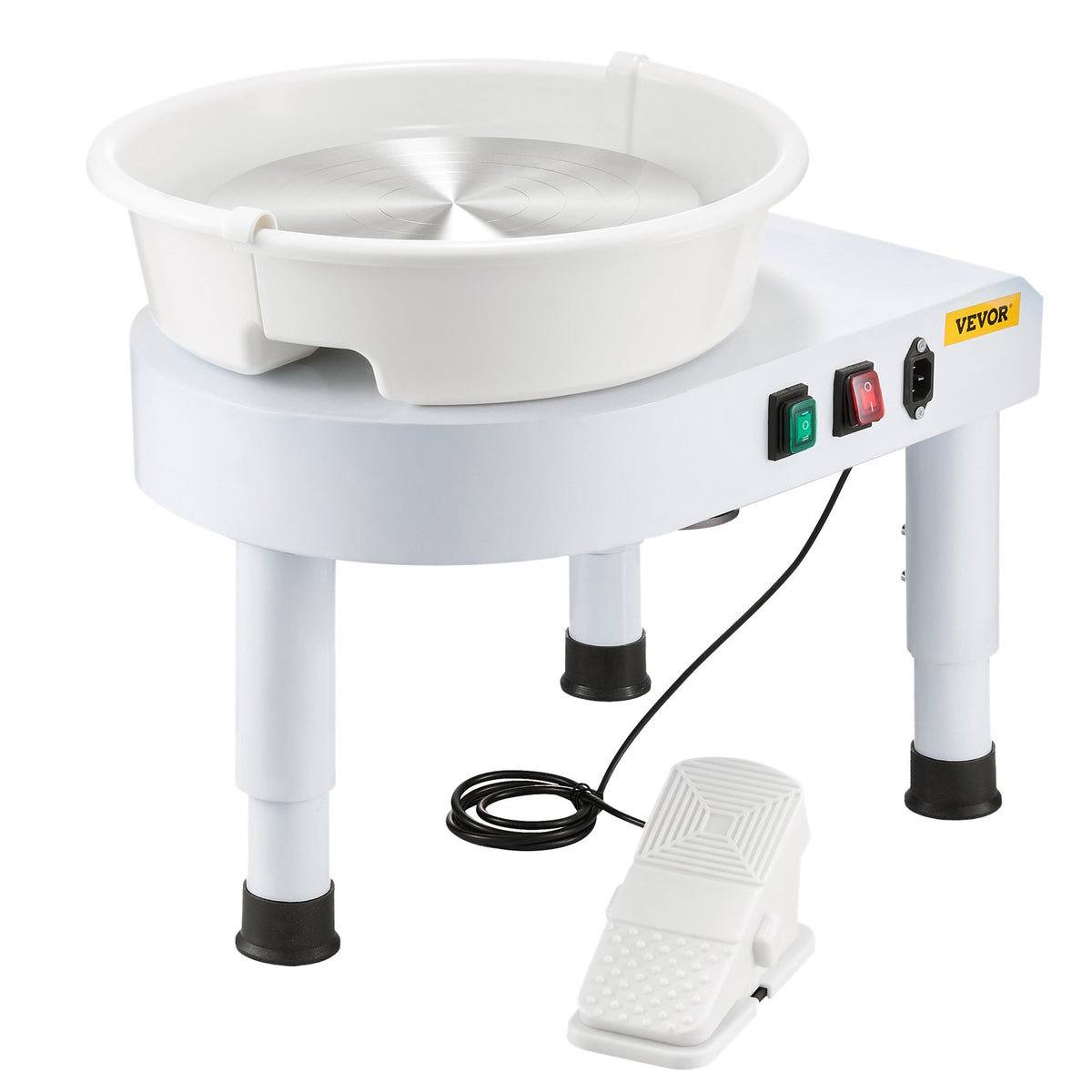 Pottery Wheel 28cm Ceramic 60-300RPM Adjustable Foot Pedal Tools Kit White