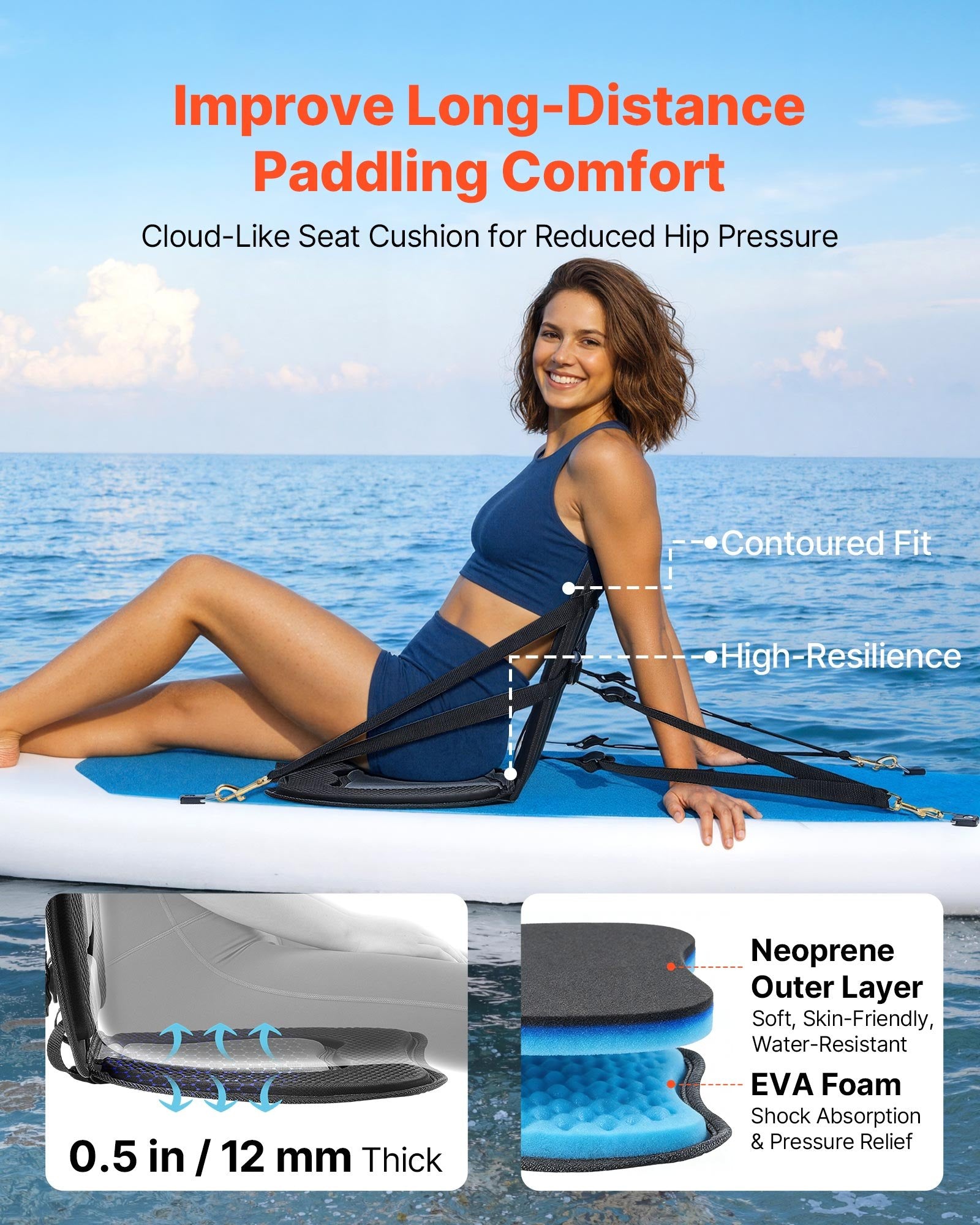 12mm Thick Kayak Seat Universal SUP Paddle Board Seat Back Support Storage Bag