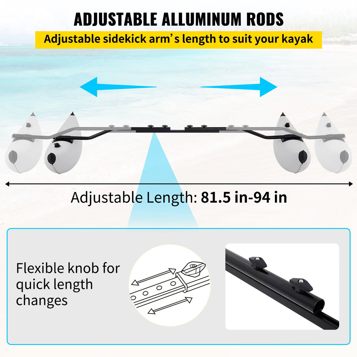 Kayak Outrigger Stabilizer Inflatable Outrigger Float 2PCS PVC w/ Arms Rod