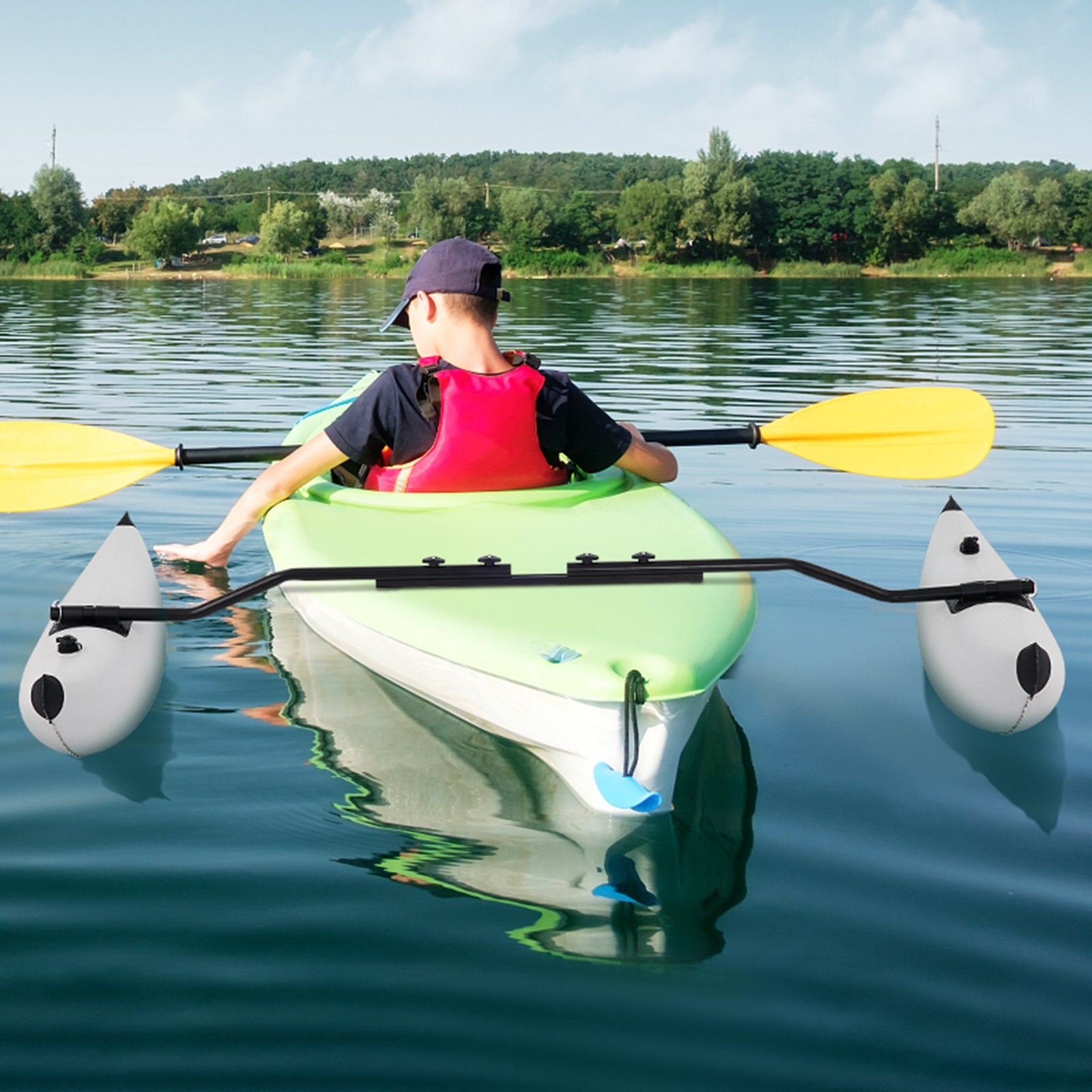 Kayak Outrigger Stabilizer Inflatable Outrigger Float 2PCS PVC w/ Arms Rod