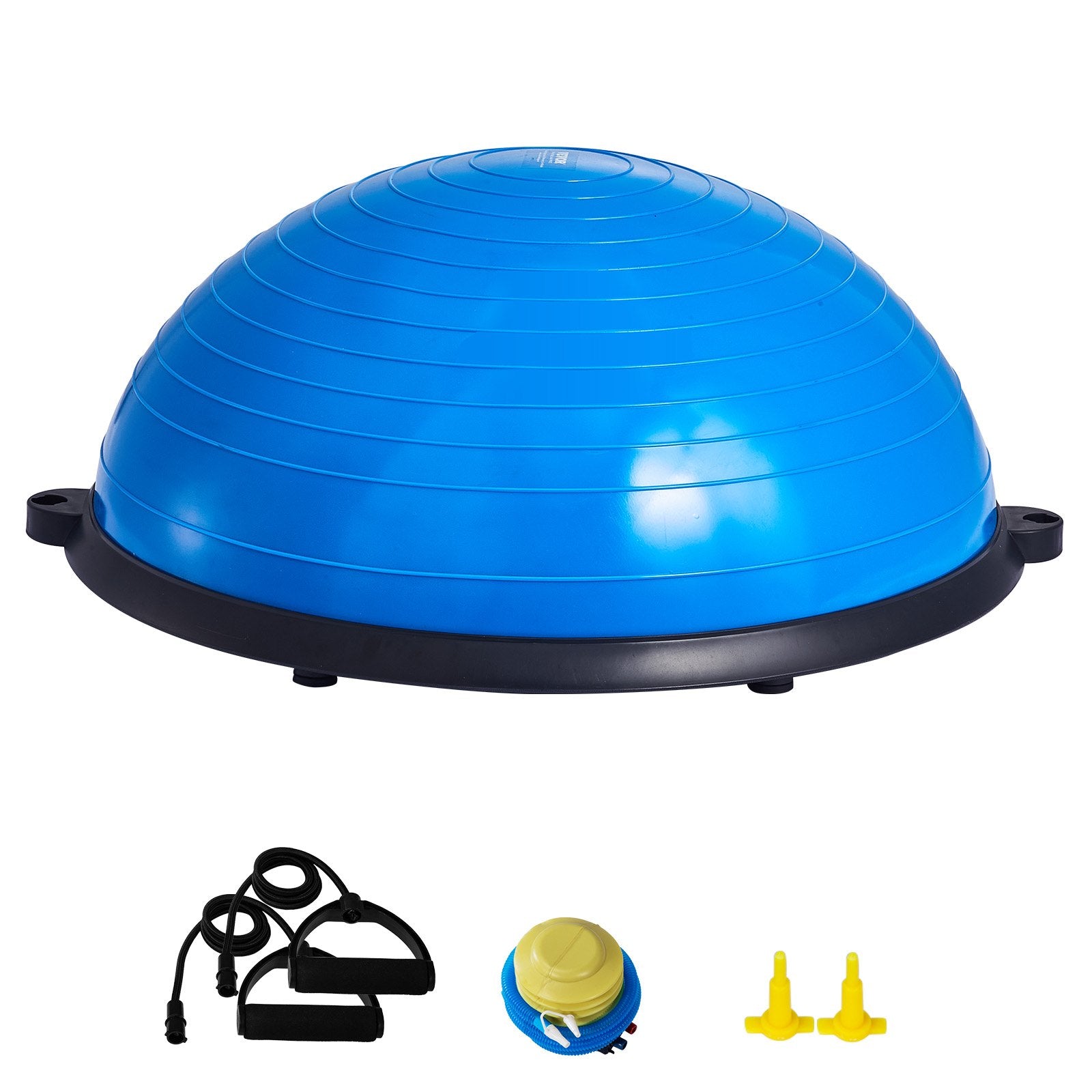 Half Exercise Ball Trainer 23in Balance 660lbs Resistance Bands Foot Pump Blue