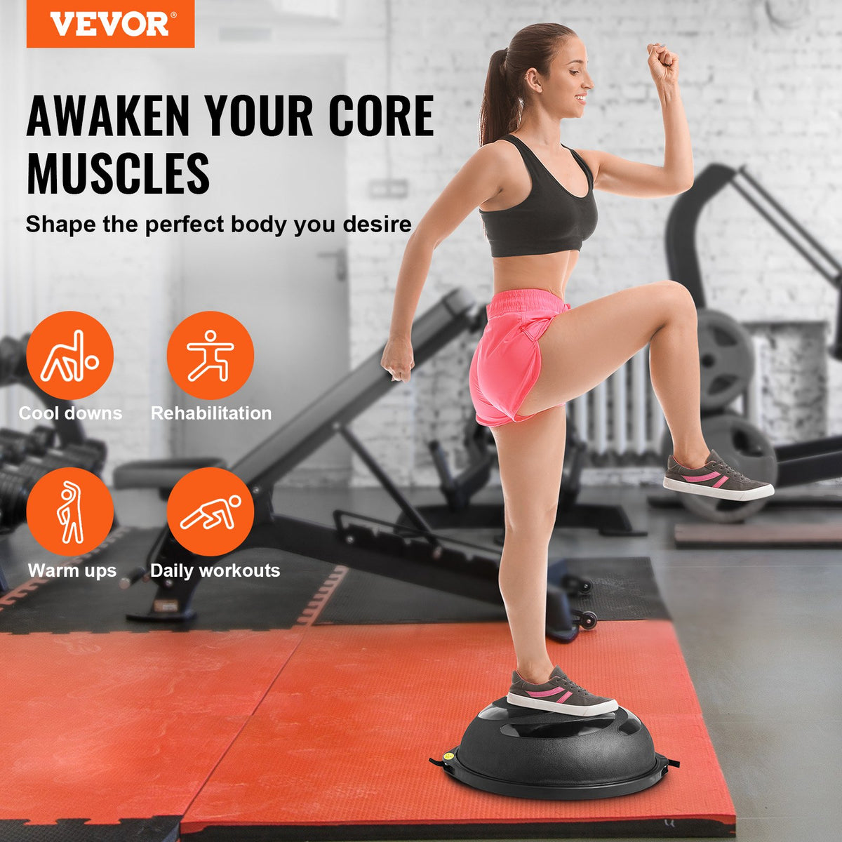 Half Balance 26in Exercise Ball Trainer Stability Ball with Bands and Pump