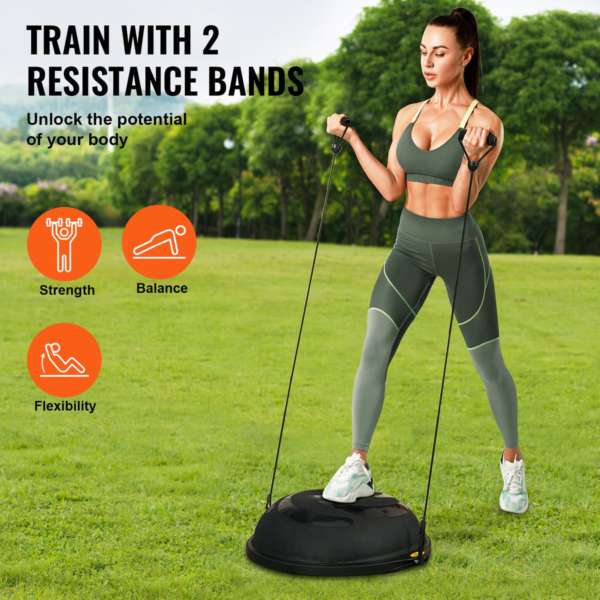 Half Balance 26in Exercise Ball Trainer Stability Ball with Bands and Pump