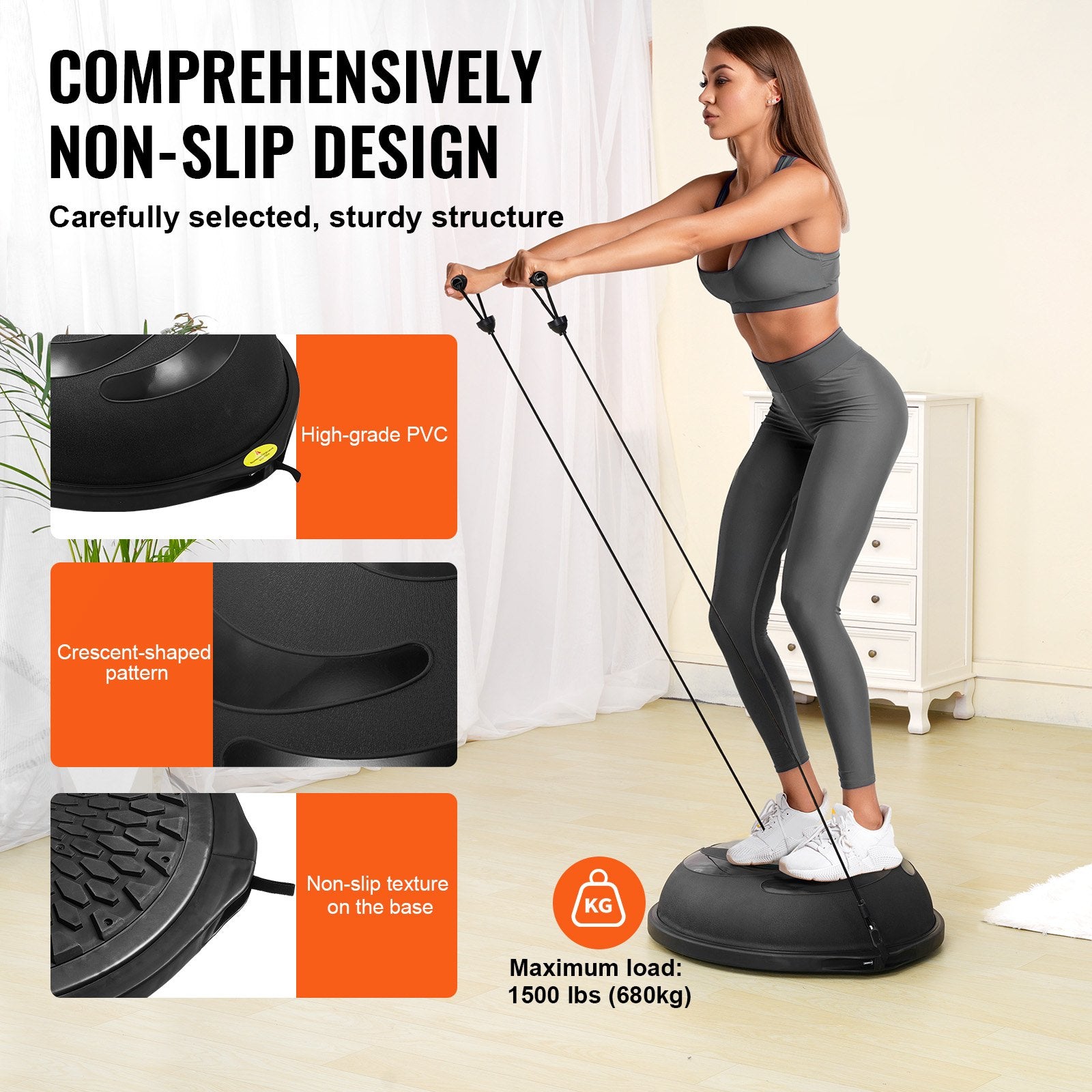 Half Balance 26in Exercise Ball Trainer Stability Ball with Bands and Pump