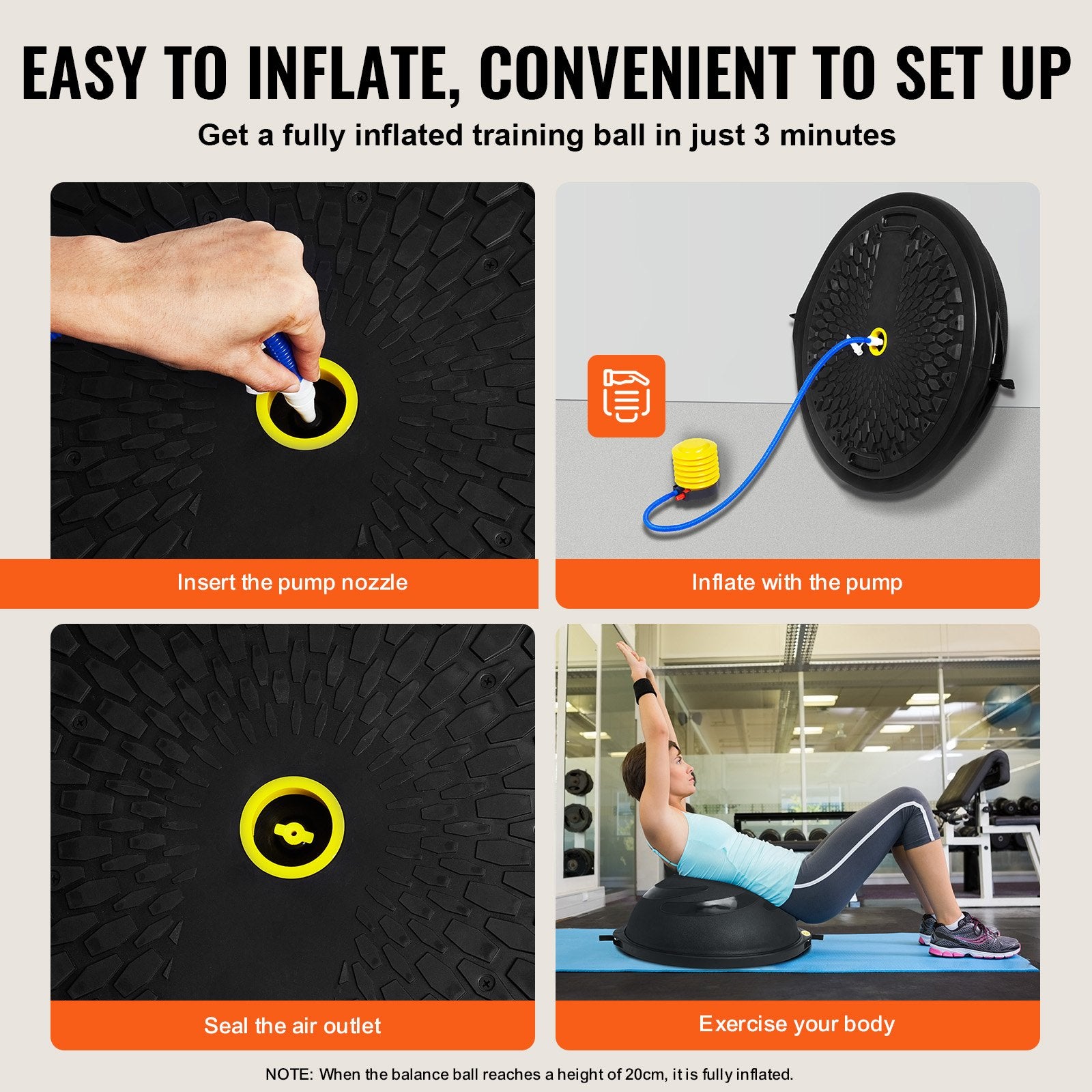 Half Balance 26in Exercise Ball Trainer Stability Ball with Bands and Pump