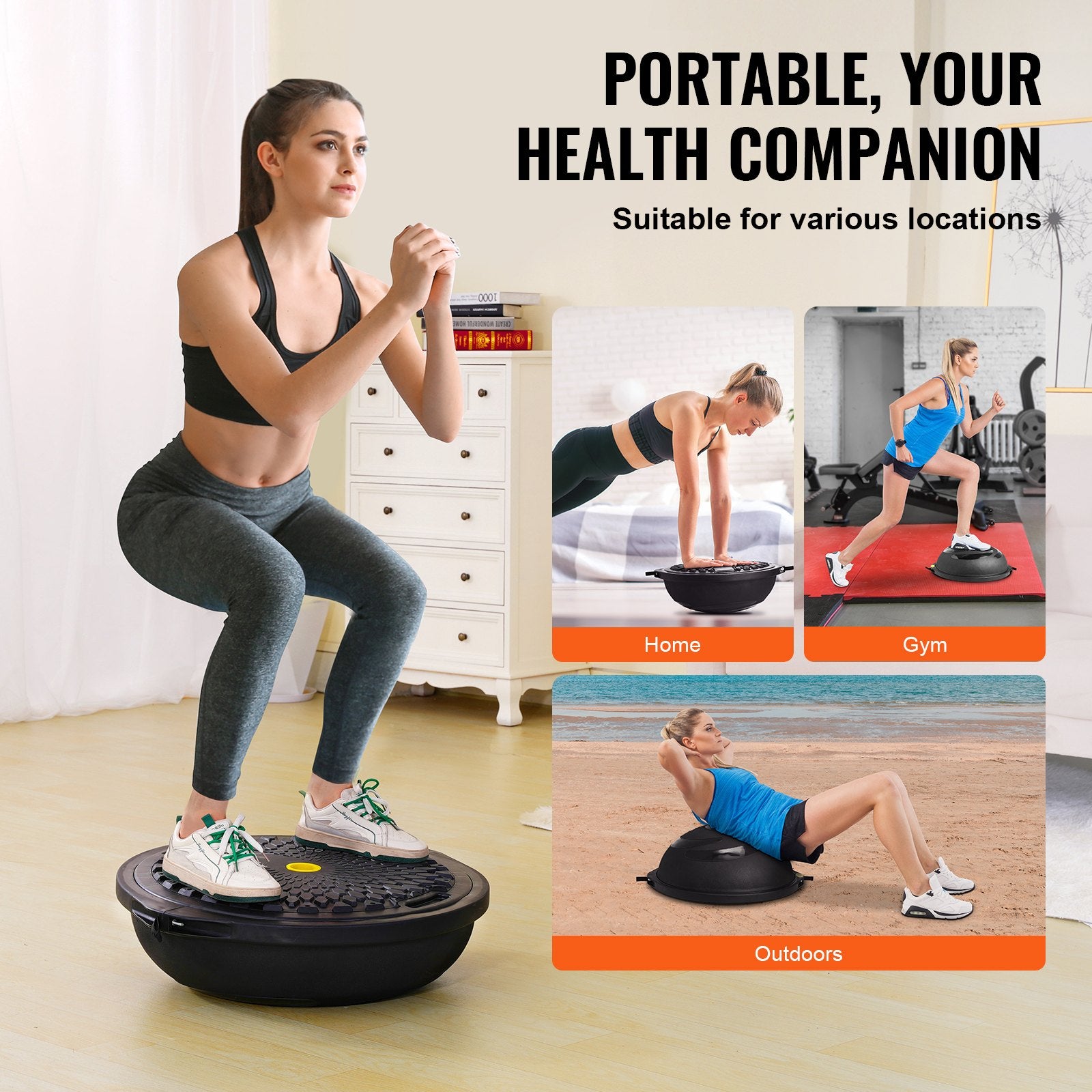 Half Balance 26in Exercise Ball Trainer Stability Ball with Bands and Pump