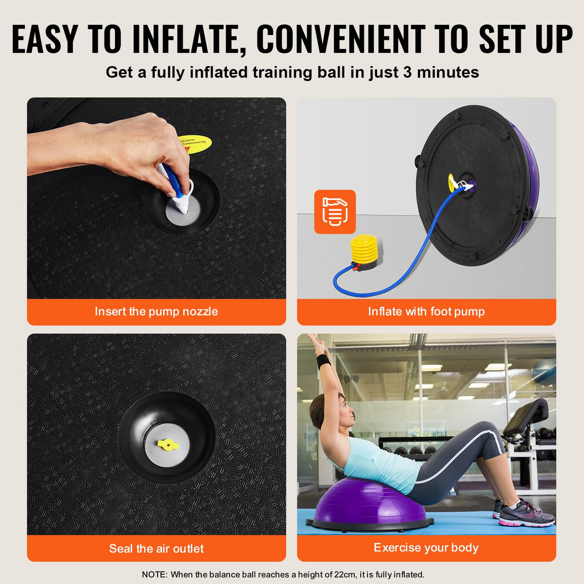 Half Exercise Ball Trainer 23in Balance 660lbs Resistance Bands Pump Yoga Purple