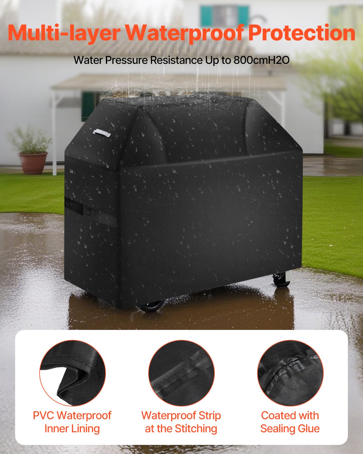 Grill Cover 58in Waterproof Heavy Duty 600D Polyester BBQ Outdoor Black