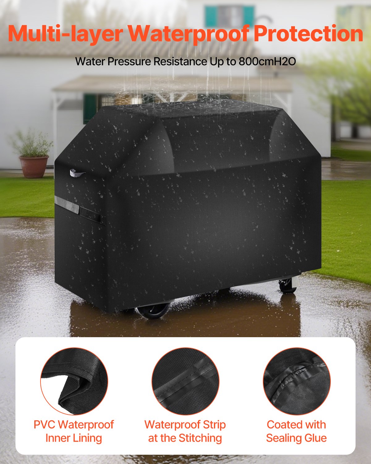 Grill Cover 65in Waterproof Heavy Duty 600D Polyester BBQ Outdoor Black