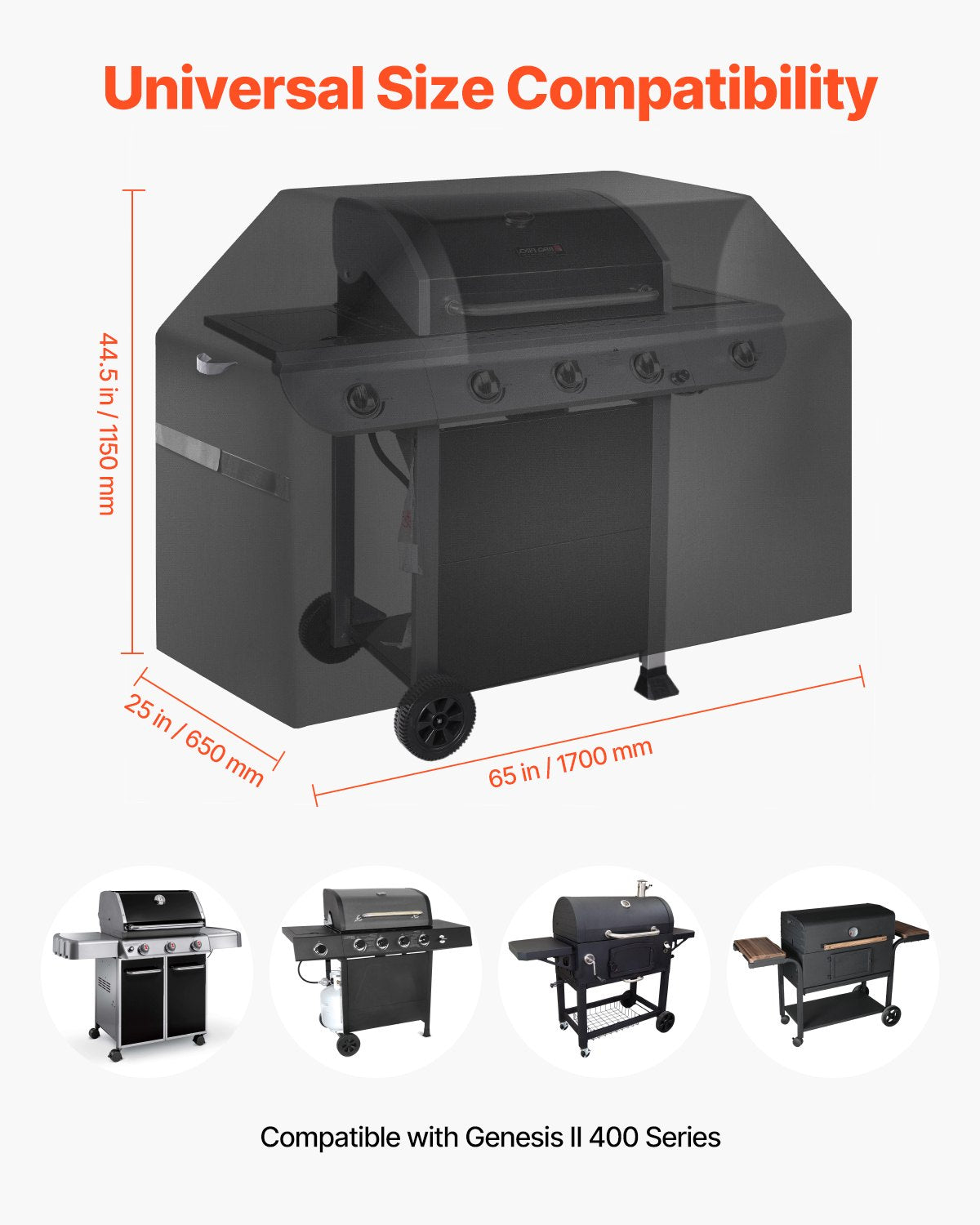 Grill Cover 65in Waterproof Heavy Duty 600D Polyester BBQ Outdoor Black