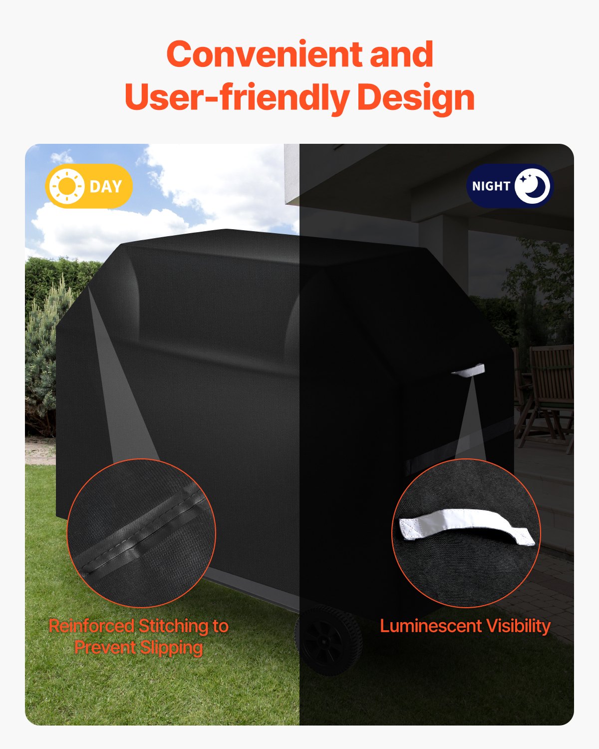 Grill Cover 65in Waterproof Heavy Duty 600D Polyester BBQ Outdoor Black