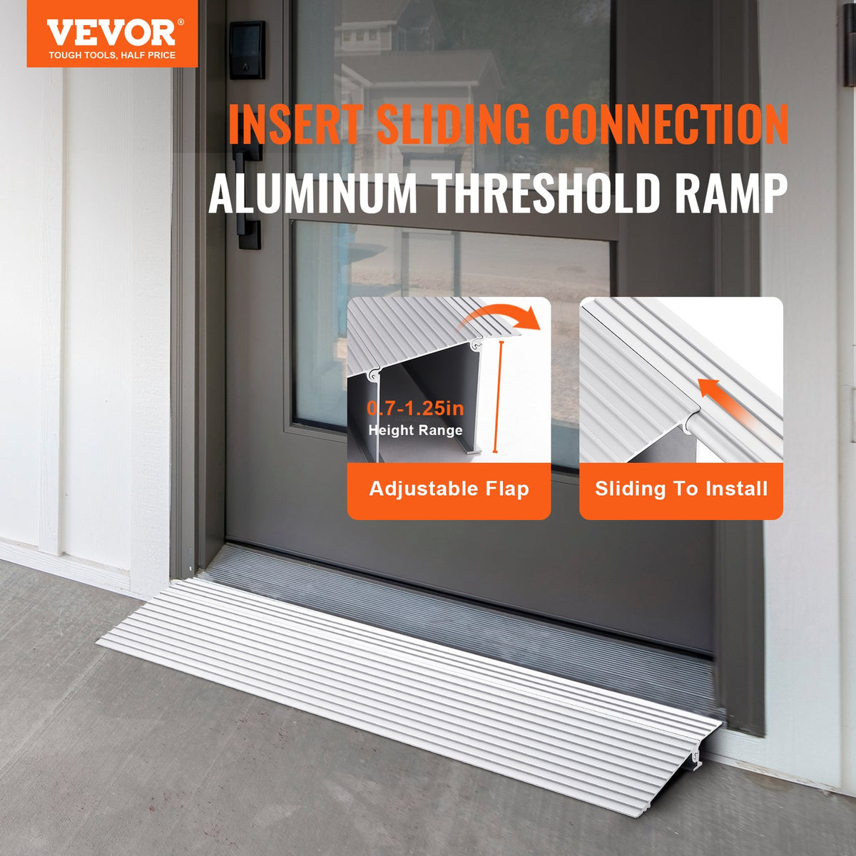 1" Rise Aluminum Door Threshold Ramp 800lb Capacity for Wheelchairs