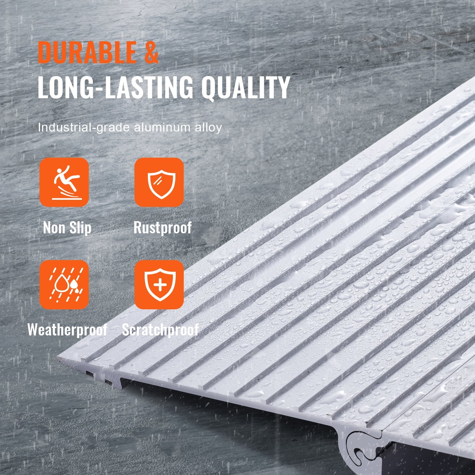 Door Threshold Ramp, 4" Rise, 800 lbs Load Capacity, Aluminum Adjustable Ramp