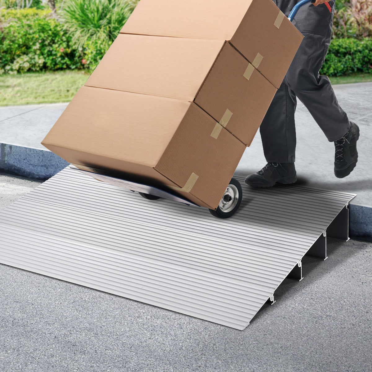 Door Threshold Ramp, 4" Rise, 800 lbs Load Capacity, Aluminum Adjustable Ramp
