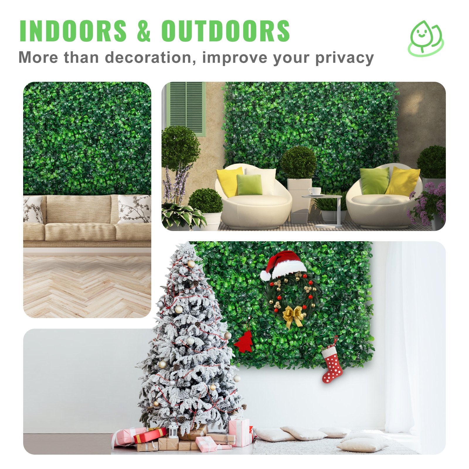Artificial Boxwood Panels 12-Pack 10x10" Hedge Wall Mat Indoor Outdoor Garden