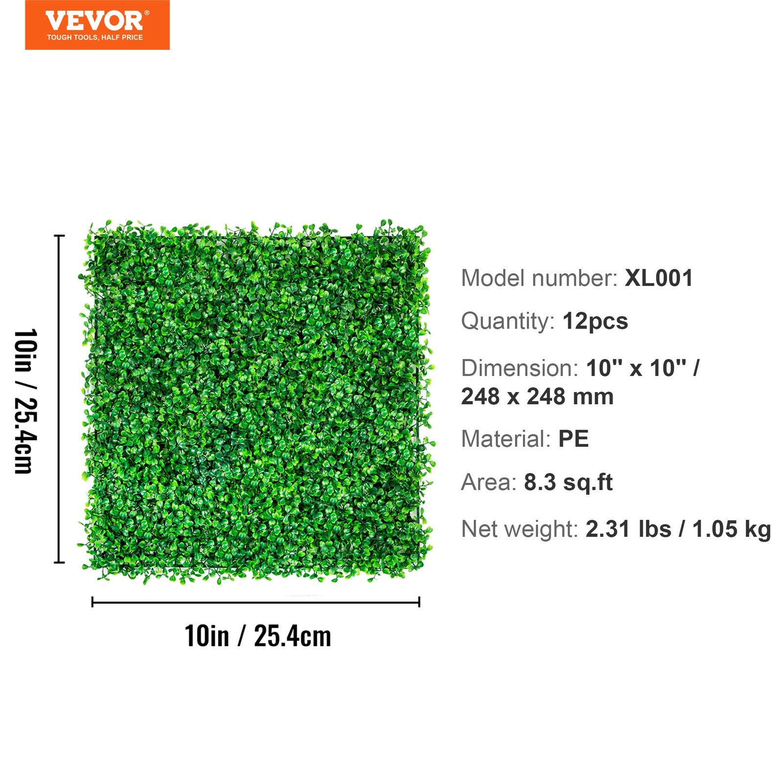 Artificial Boxwood Panels 12-Pack 10x10" Hedge Wall Mat Indoor Outdoor Garden