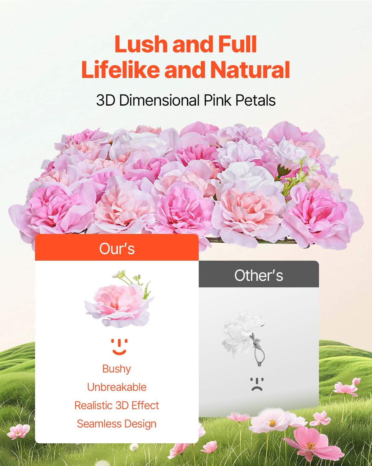 3D Flower Wall Panel 12-Pack 15x15" Artificial Floral Backdrop Mat Wedding Party
