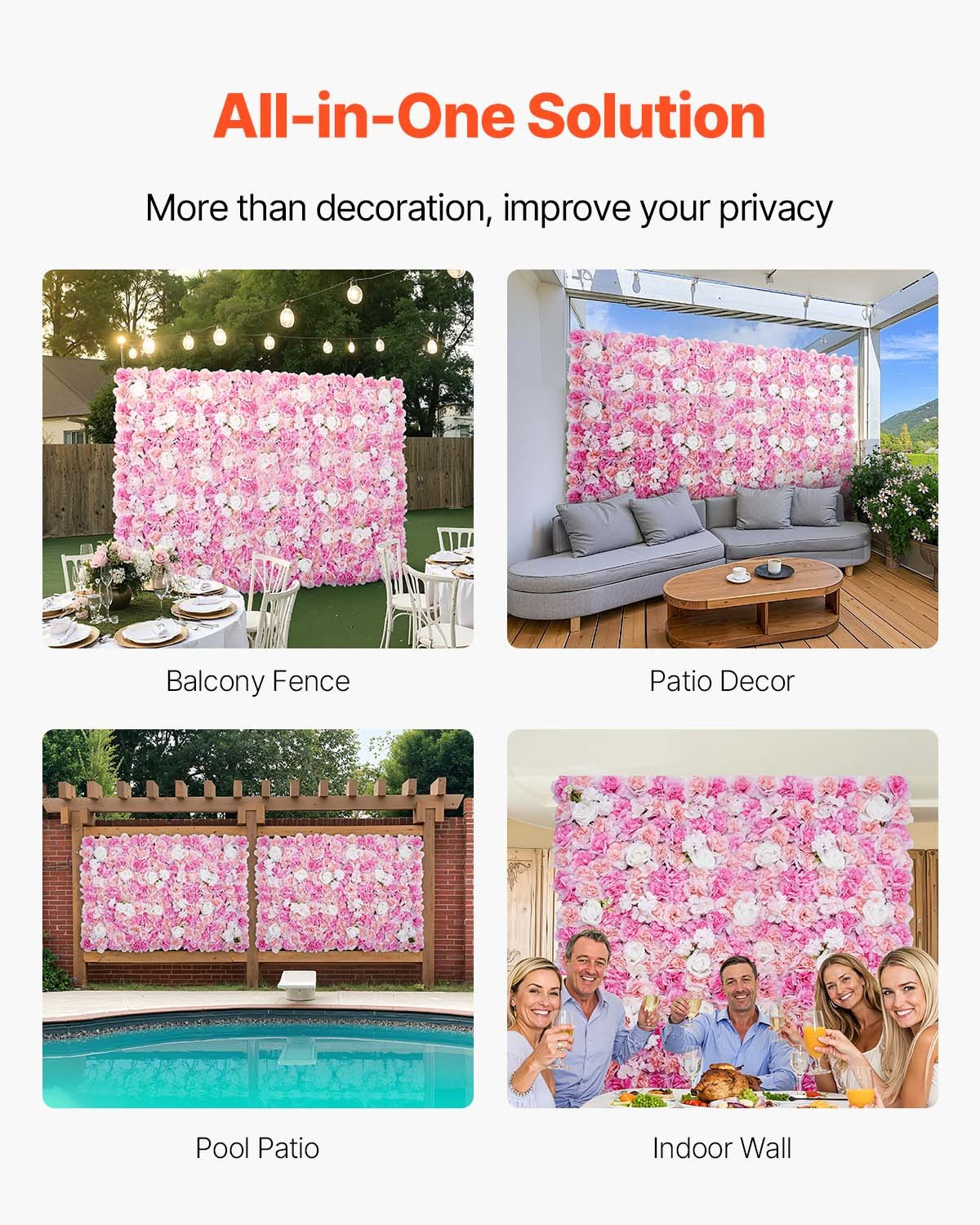 3D Flower Wall Panel 12-Pack 15x15" Artificial Floral Backdrop Mat Wedding Party