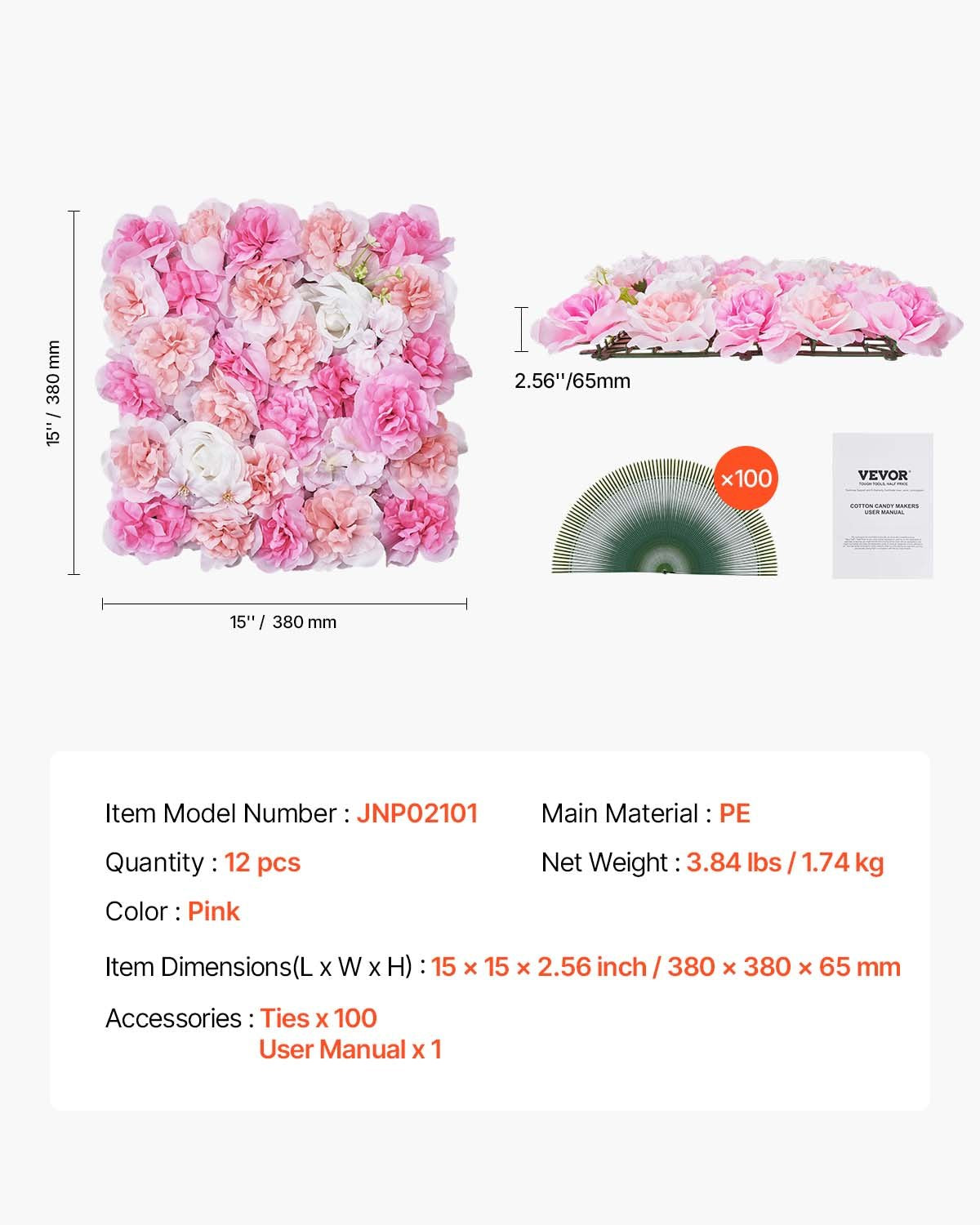 3D Flower Wall Panel 12-Pack 15x15" Artificial Floral Backdrop Mat Wedding Party