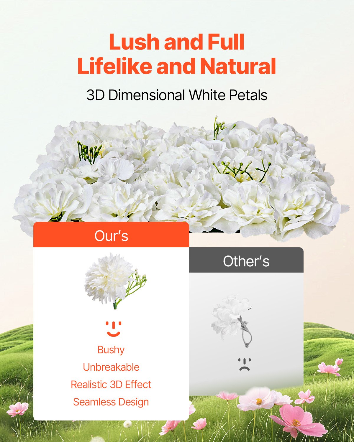 3D Flower Wall Panel 24-Pack 15x15" Artificial Floral Backdrop Mat Wedding Party