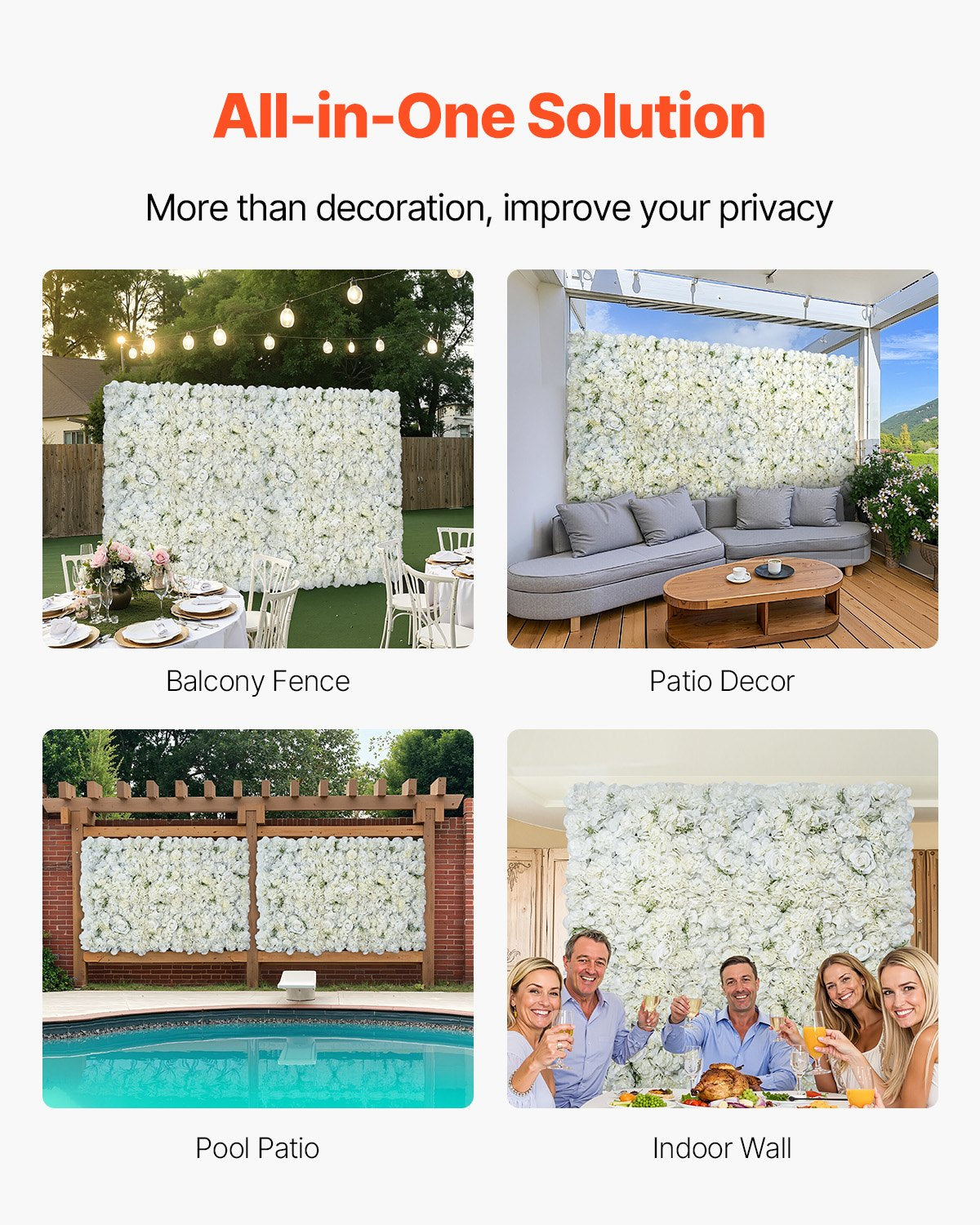 3D Flower Wall Panel 24-Pack 15x15" Artificial Floral Backdrop Mat Wedding Party