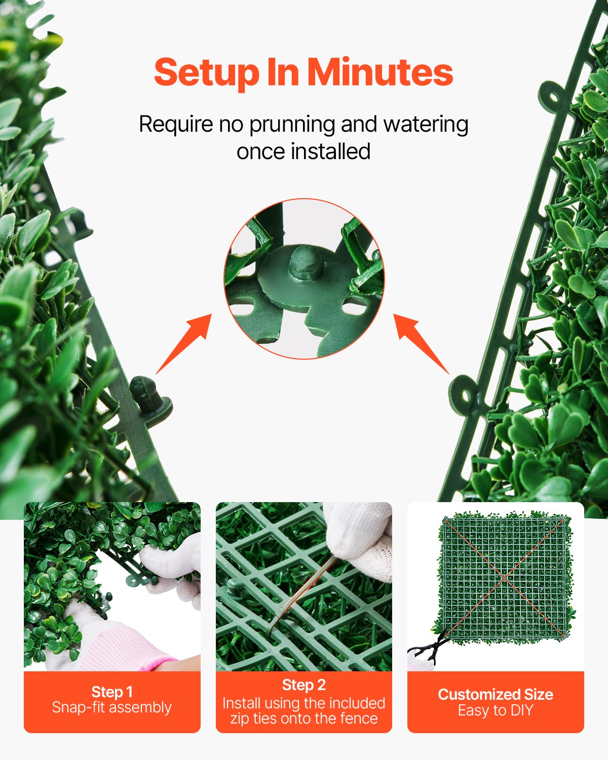 Artificial Grass Wall Panels 8-Pack 20x20" 3D Boxwood Hedge Indoor Outdoor