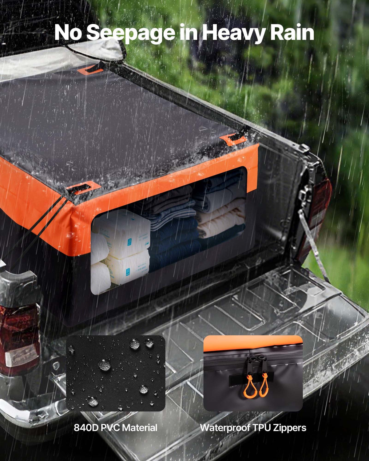 Truck Bed Cargo Bag W/P 840D-PVC 130x102x55.5 26Cu.ft HD BungeeCordsNetCarabiner